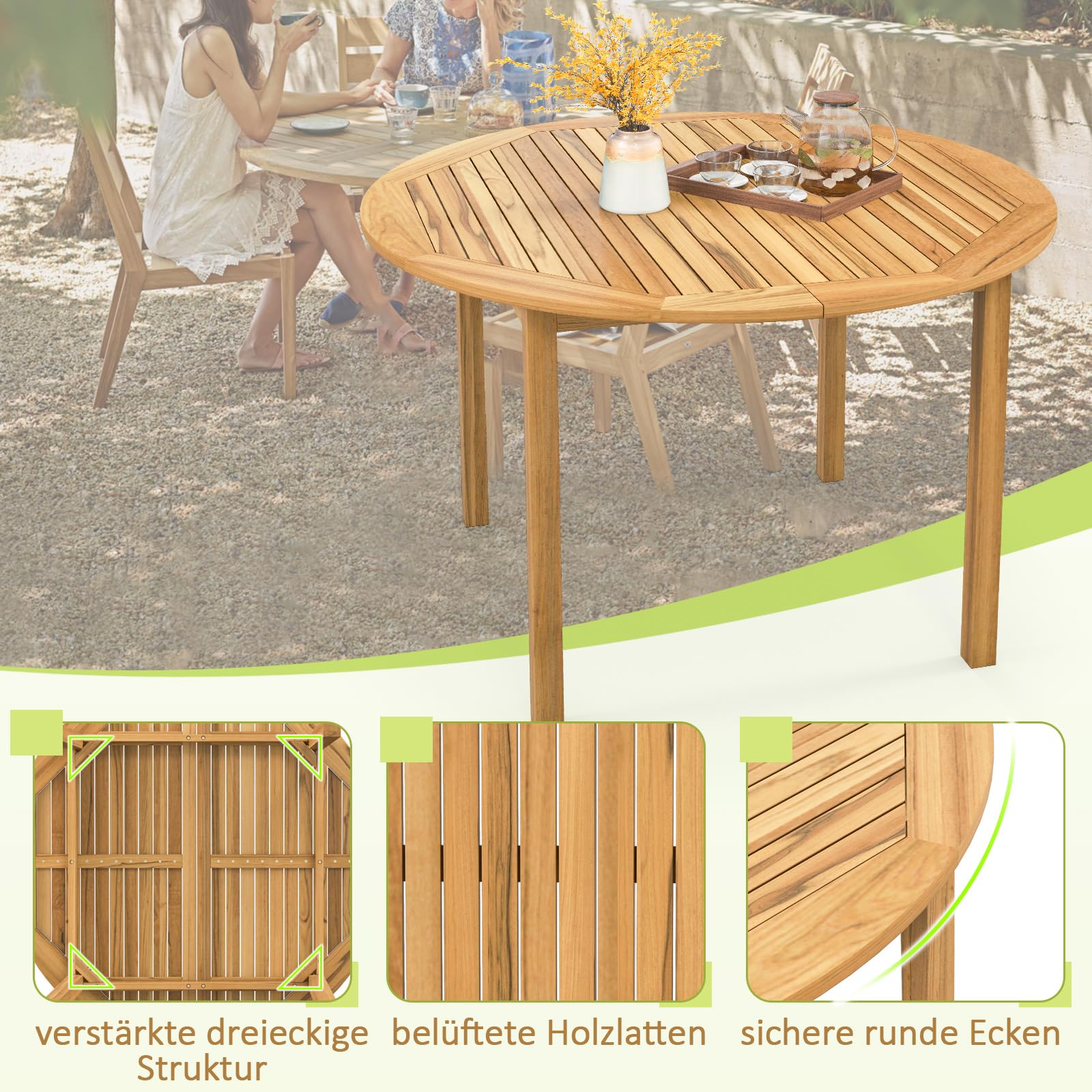 Homgoday Tuintafel, inklapbaar, met luifelgat, terrastafel, balkontafel, klaptafel, tuineettafel, houten tafel voor tuin, terras en balkon, achthoekig, 85 x 85 x 76 cm, massief teakhout