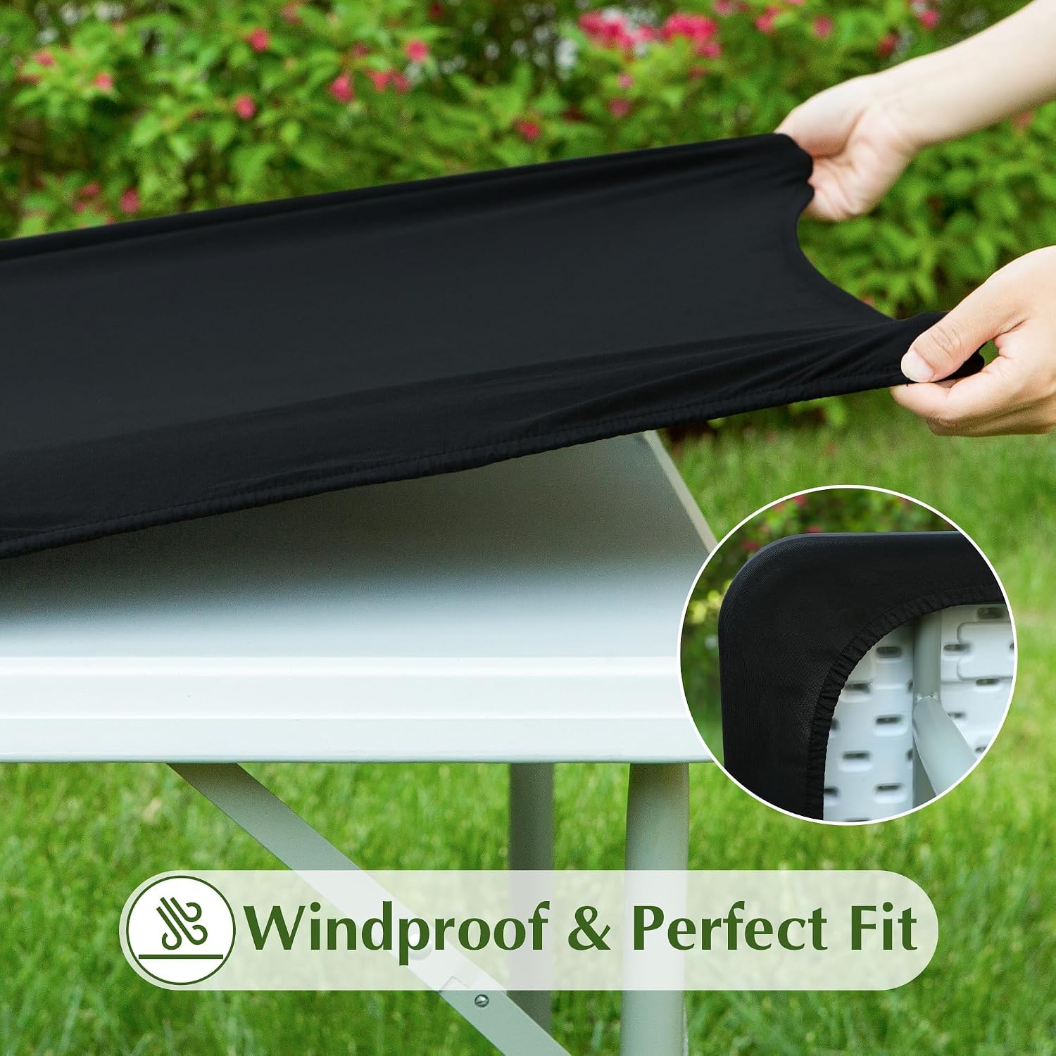 2 Pack Fitted Tablecloth Square 34X34 Inch Card Table Cover | Black Table Cloth, Stretch Spandex Table Covers with Elastic, Washable Table Topper, Table Cloth for Indoor and Outdoor