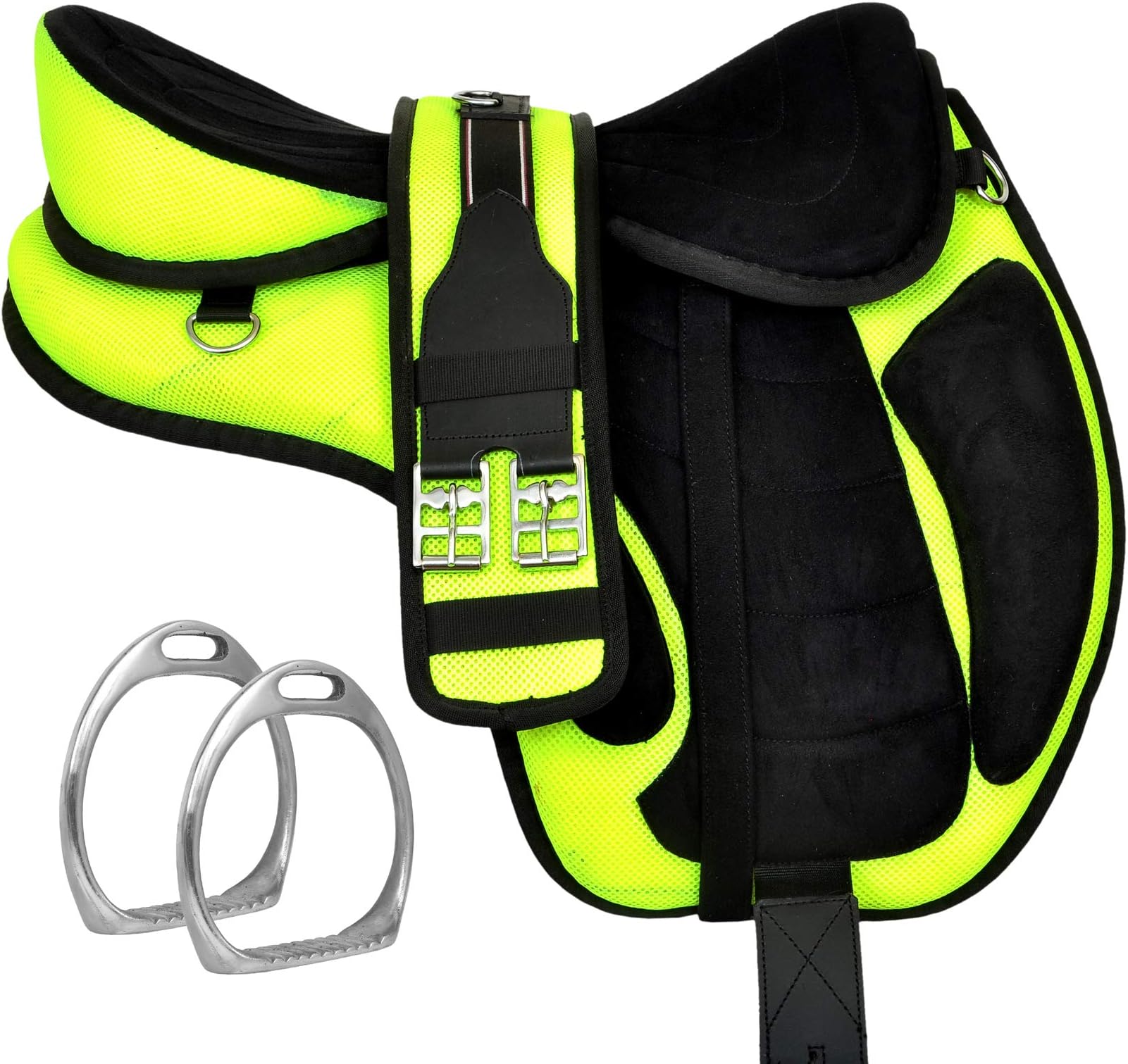 All Purpose Synthetic Treeless Freemax English Horse Saddle Tack Get Matching Girth & Strap (17” Inch Seat, Green)