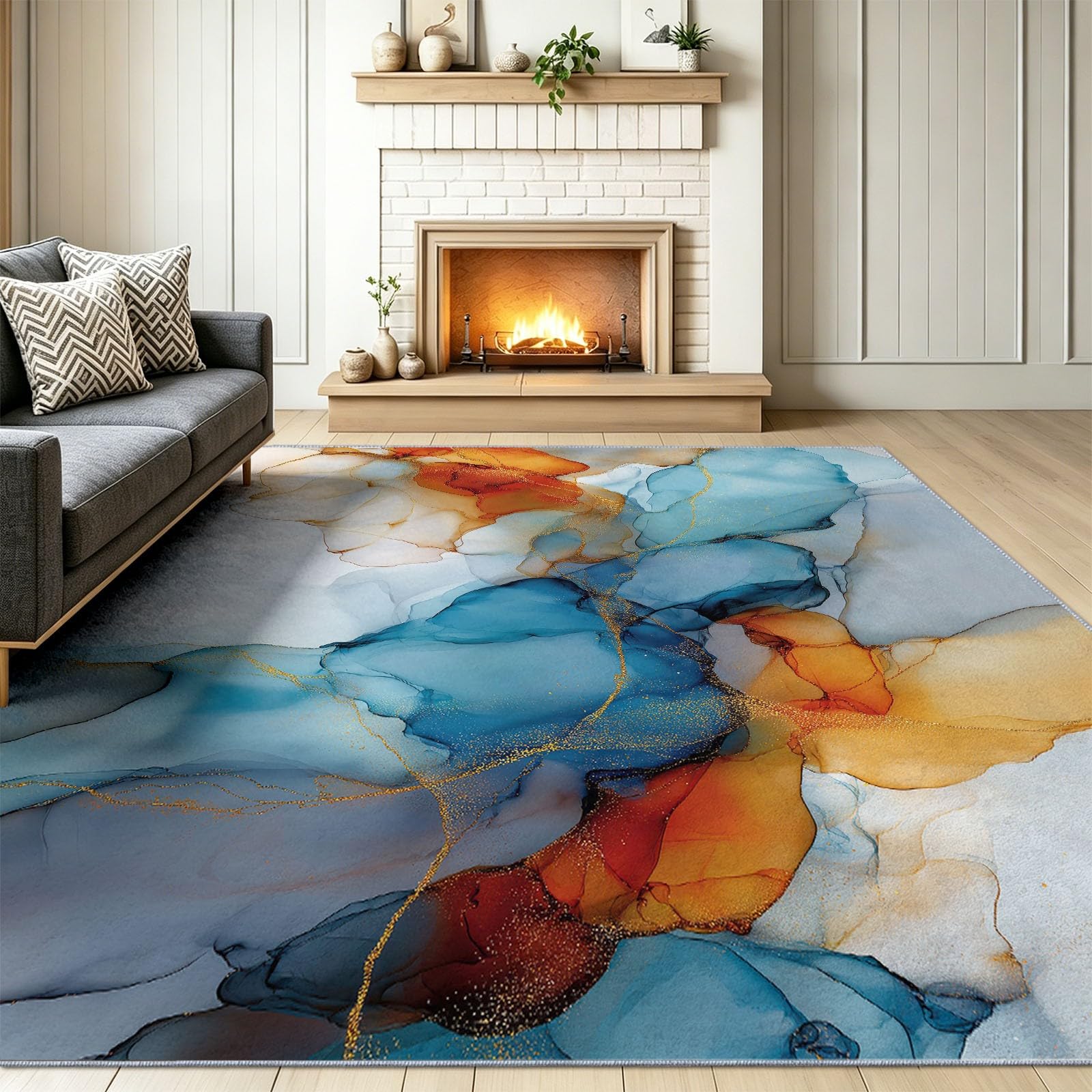 Luxuriös Abstrakt Kinderteppich Marmor Struktur Aquarell Wisch, 180 x 240 cm | waschbar Pflegeleicht rutschfest strapazierfähig hautsympathisch, für Schlafzimmer Wohnzimmer Esszimmer Küchen Büro