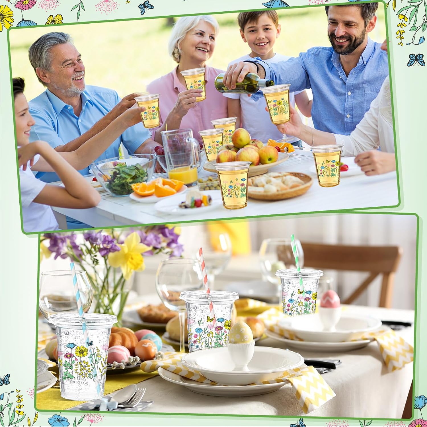 50 Pcs Spring Wildflower Disposable Cups with Lids and Straw 12 oz Floral Plastic Cups Flower Drinking Cups for Spring Summer Birthday Tea Party Baby Shower Party Supplies - Image 5