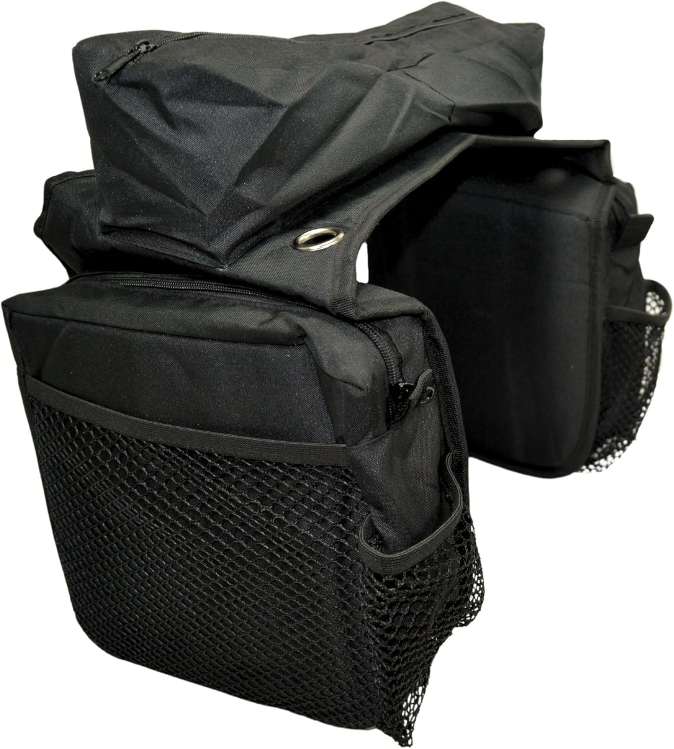 Intrepid International Western Saddle Bag - Durable Black Nylon Saddle Bags with Water Bottle Holders, Mesh Elastic Pockets, Center Cantle Bag - Horse Saddle Accessories