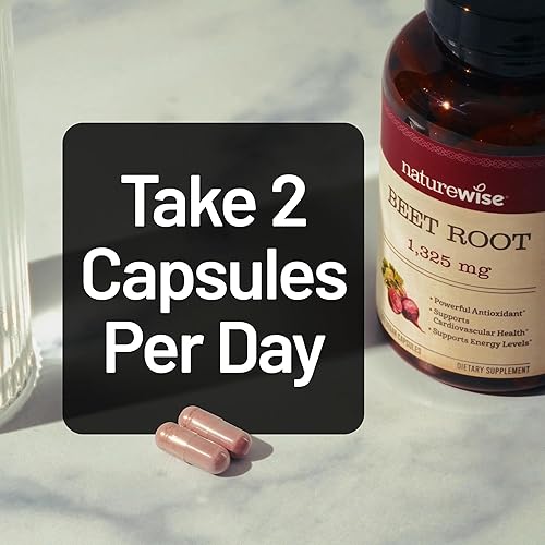 Miniatura 9 de NatureWise Cápsulas de raíz de remolacha de 1325 mg con remolacha orgánica, refuerzo de óxido nítrico para circulación y apoyo a la salud cardíaca,