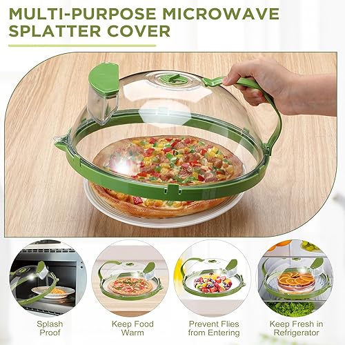 Miniatura 7 de Paquete de 2 cubiertas 2 en 1 para salpicaduras de microondas de 10 pulgadas para alimentos con vapor de agua, cubiertas transparentes para