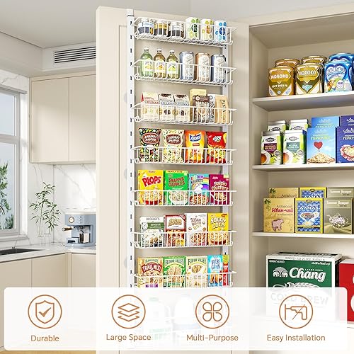 Miniatura 5 de MIAOLI Organizador de despensa sobre la puerta, estante de especias ajustable de 10 niveles, organizador de condimentos colgante para cocina, baño,