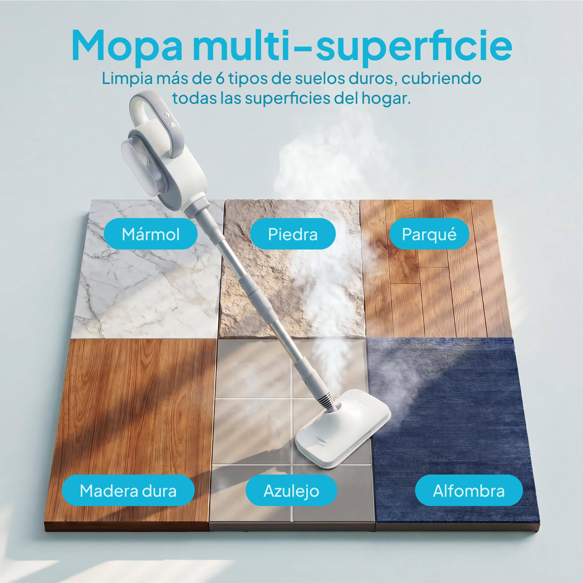 Livatro Mopa de vapor 13 en 1 con limpiador de mano desmontable | Depósito XL 500 ml · 1500 W · Vapor 130 °C · 3 niveles · Cable 5 m · Sin productos químicos