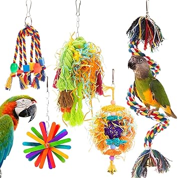 KUTKUT Bird Colorful Chewing Toys Parrot Foraging Shredder Toys Shred Hanging Foraging Toys,Comfy Perch Parrot Toys for Rope Bungee Bird Toy