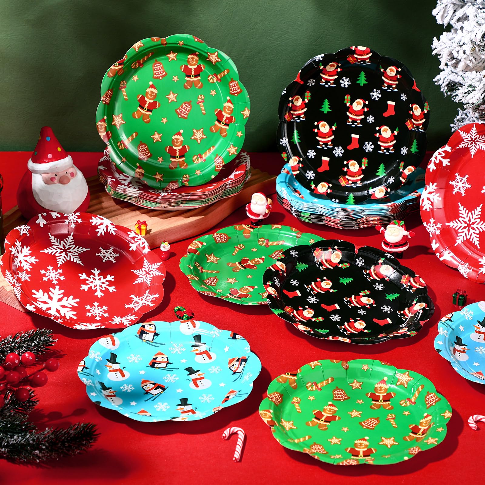 Pickmesh 60 platos de papel de Navidad de 7 pulgadas, platos desechables de copo de nieve de Papá Noel, platos de postre, vajilla de Navidad, decoración de fiesta para fiestas de Navidad