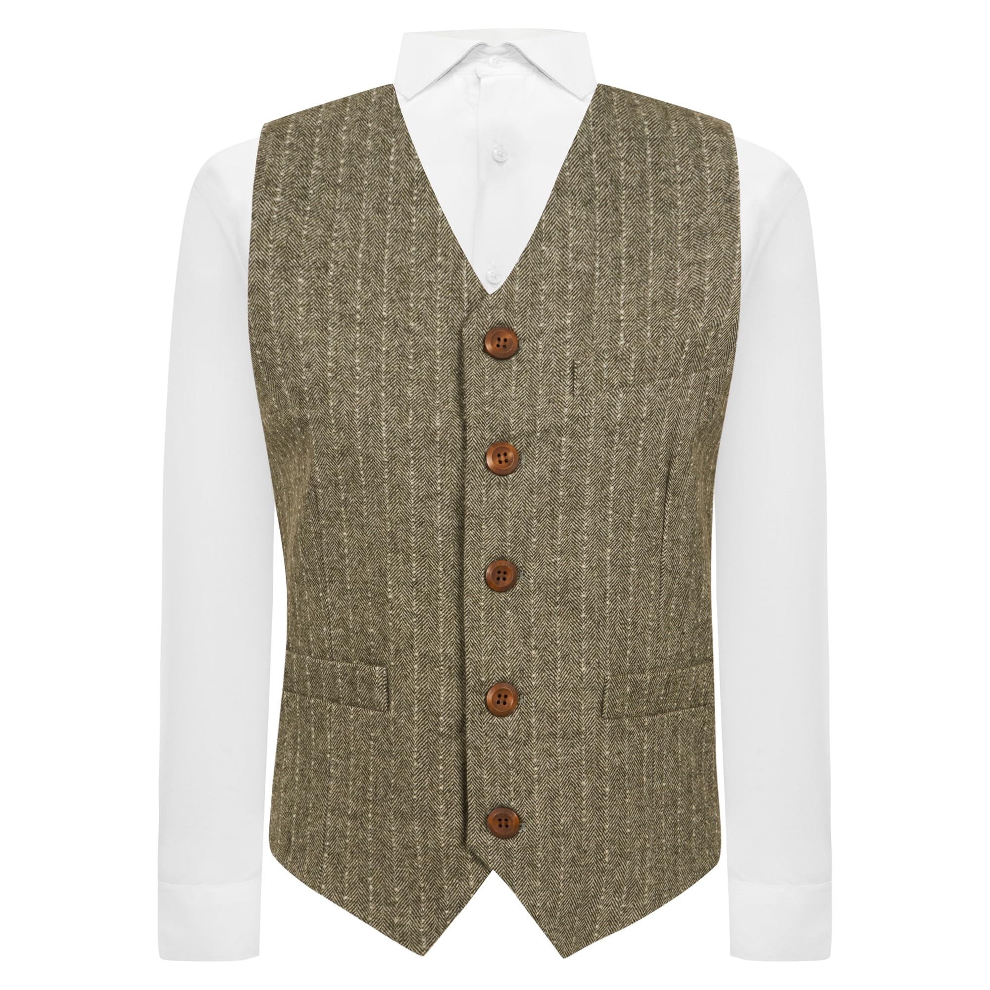 King & Priory Sage Green Herringbone with Pinstripe Waistcoat - XXL