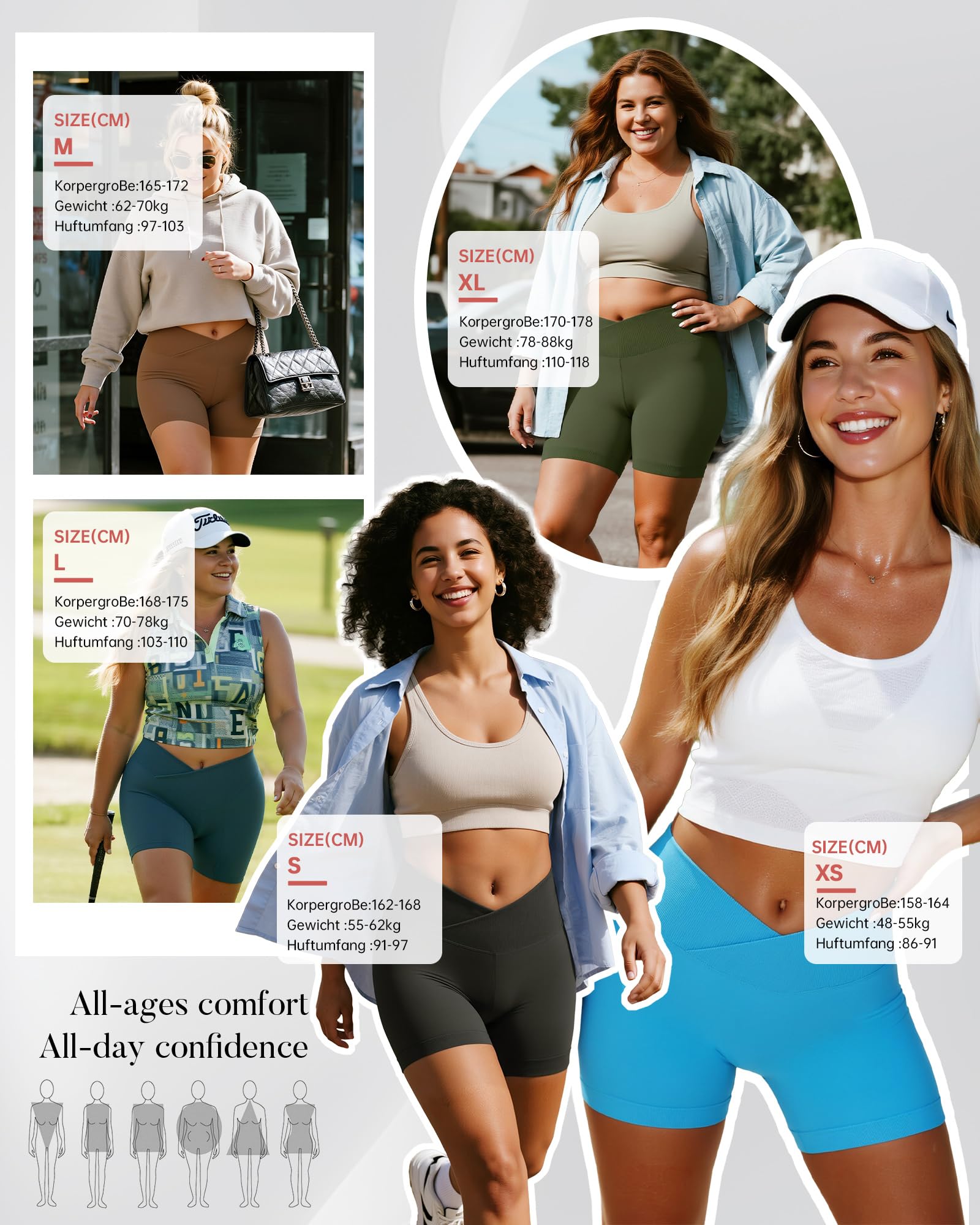 Vertvie - Pantaloncini estivi da donna, forma incrociata a V, elasticizzati, effetto push up, per palestra e yoga, a vita alta, senza cuciture