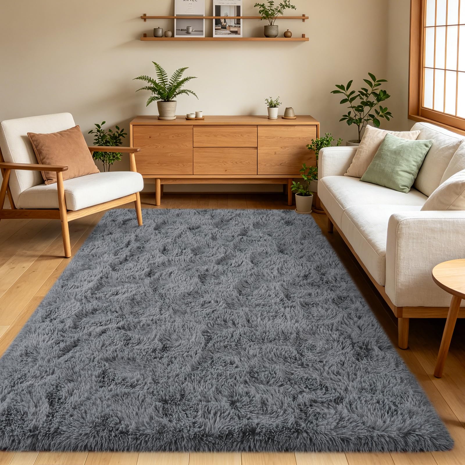 Rugs Living Room 140x200cm Soft Fluffy Shaggy Area Rugs bedroom Dark Gray