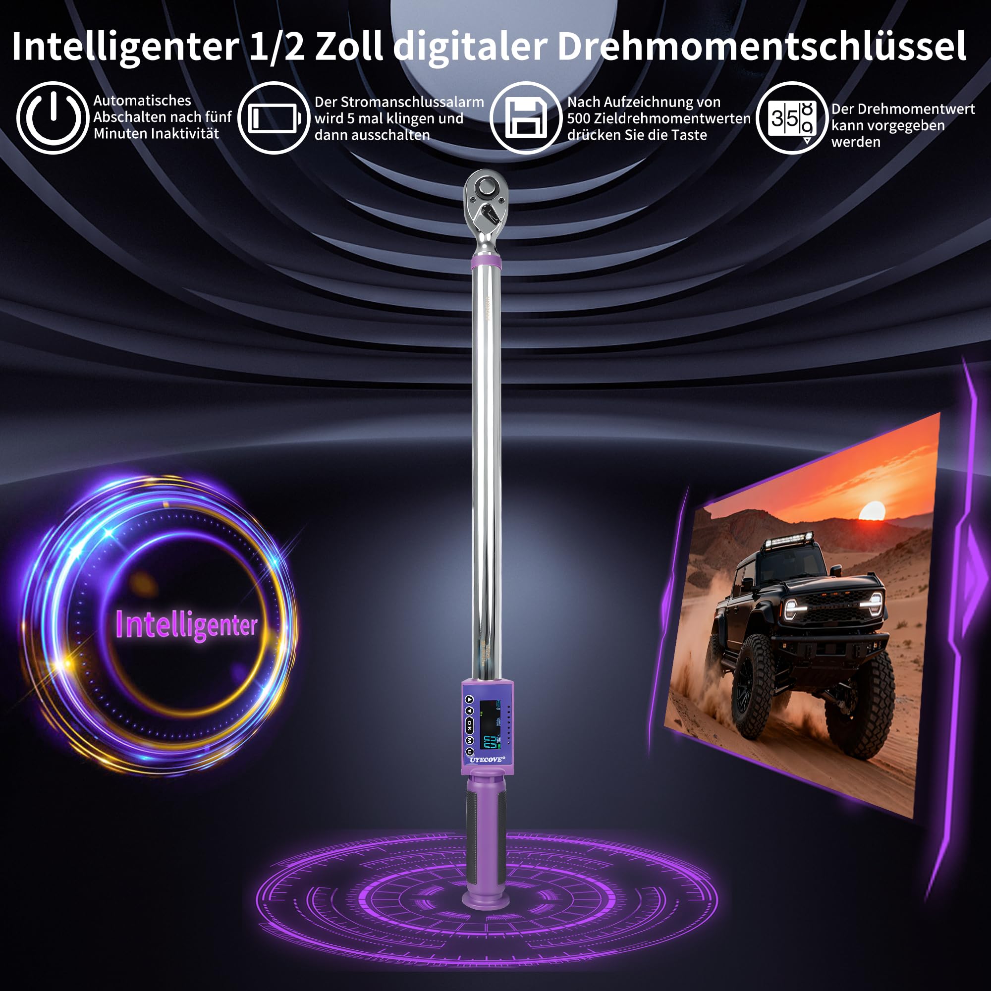 Digitaler Drehmomentschlüssel 1/2 Antrieb, 20-400Nm, ±2% Hohe Genauigkeit Digitaler Drehmomentschlüssel, mit Vibration, Buzzer und LED-Alarm
