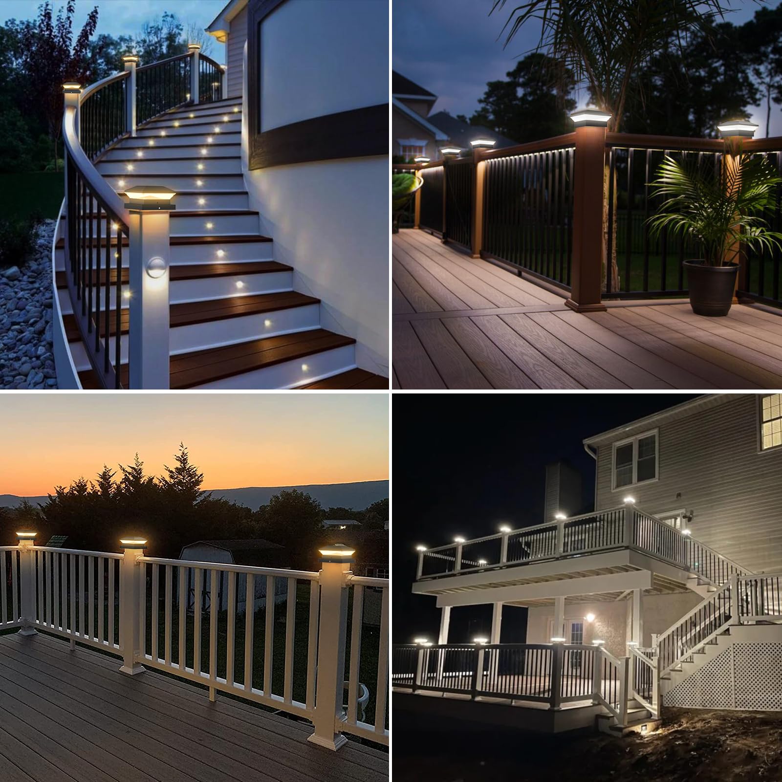 T-SUNUS Pfostenleuchte Solar, Pfostenkappen Solar 9x9 10x10, IP65 Wasserdicht Pfostenlampen Pfostenlichter für Zaunpfosten Hölzerne Pfosten Plattform 4 Stück Warmweiß + Kaltweiß