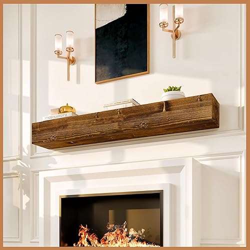 Miniatura 1 de Avana Estante rústico para chimenea de 60 pulgadas, manto de madera hecho a mano para sobre chimenea, estante de chimenea montado en la pared,