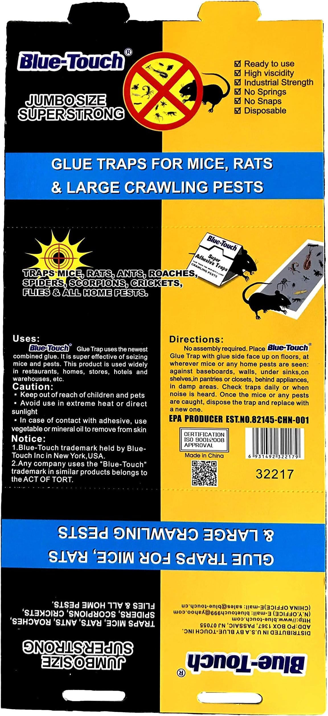 BlueTouch Extra Large Strong Rats Glue Traps, Peanut