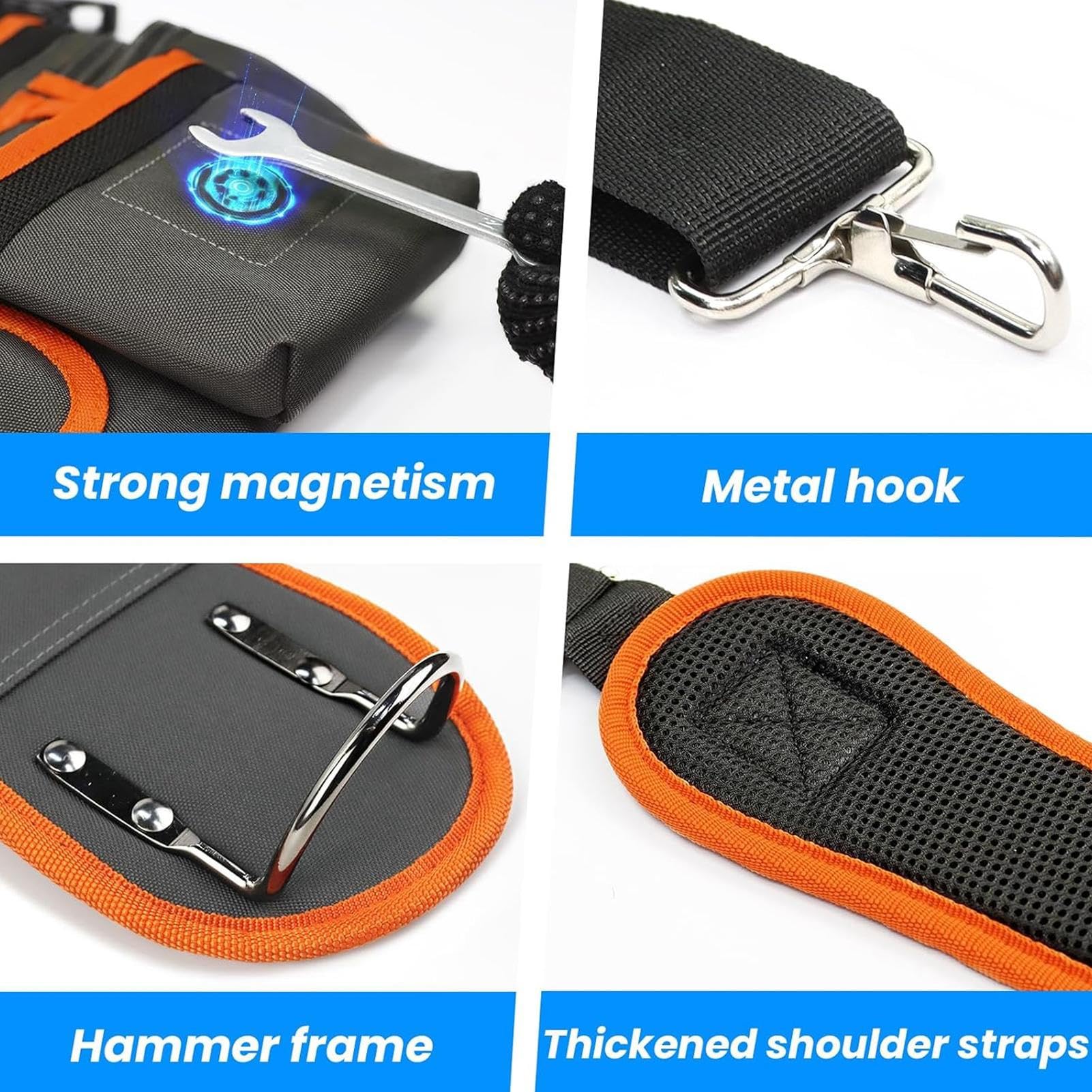 Cintura porta attrezzi da falegname, staccabile con 2 tasche magnetiche, cintura per attrezzi professionale da uomo con 18 tasche, per falegnameria, idraulica, costruzione, inquadratura, tetto