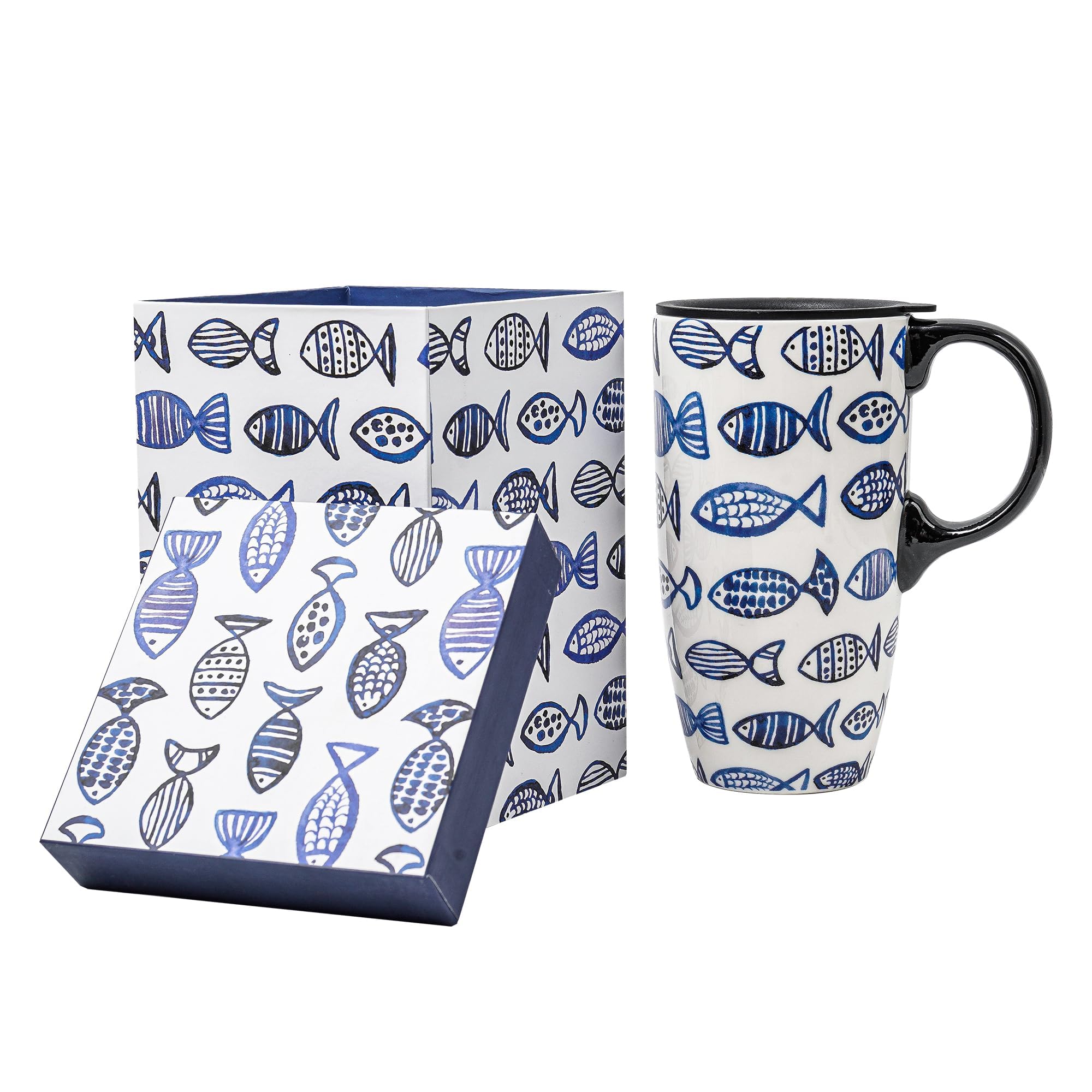 Topadorn Ceramic Travel Mug with Lid and Handle Gift for Coffee Lovers Coffee Mug Ceramic Latte Teacup Milk Mug in Color Box 17 Oz