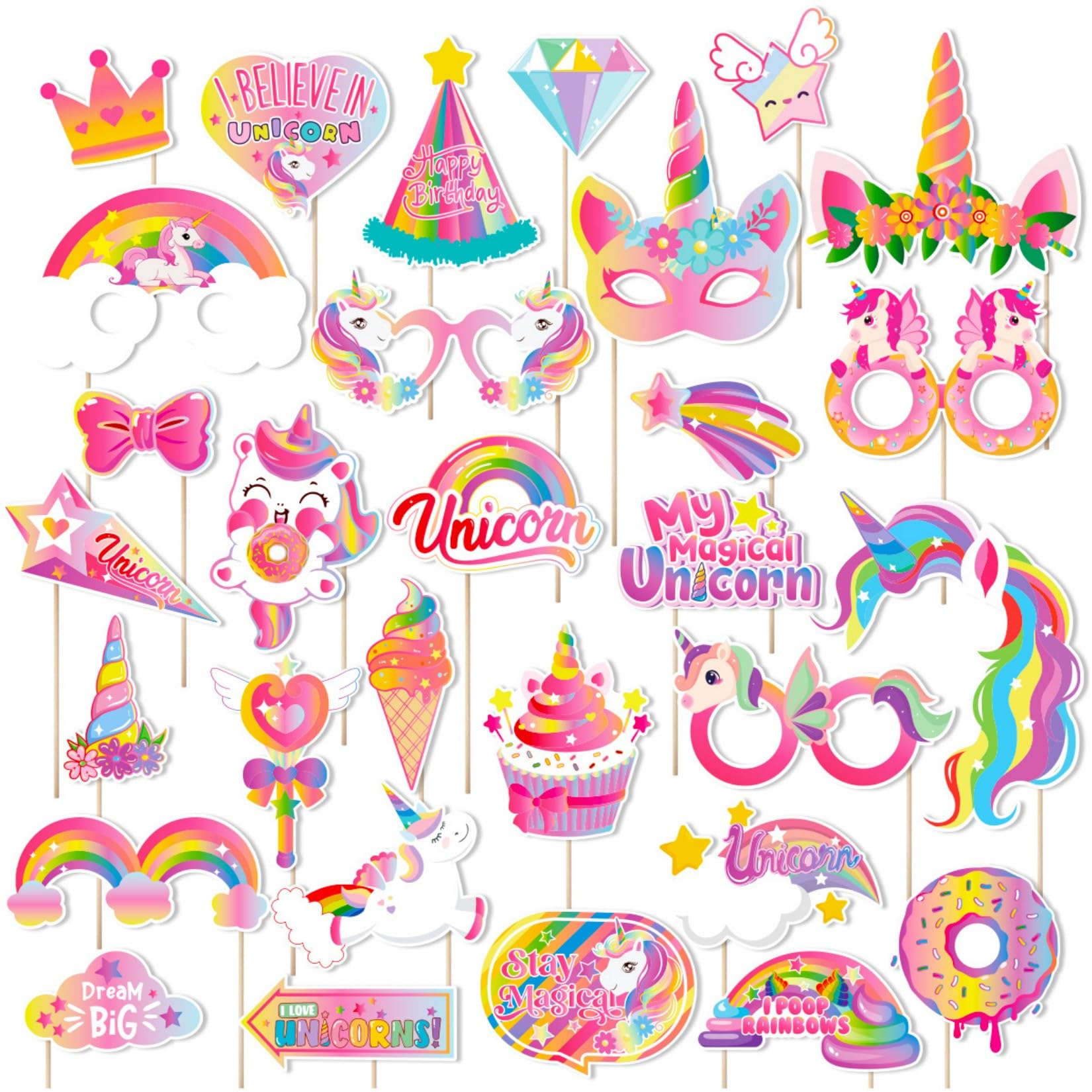 Rainbow Unicorn Magical Photo Booth Props Kit Rainbow Unicorn Photo Booth Props Unicorn Theme Party Decorations Unicorn DIY Props Kit Unicorn Cardstock Props for Baby Shower Birthday Party โ image 1