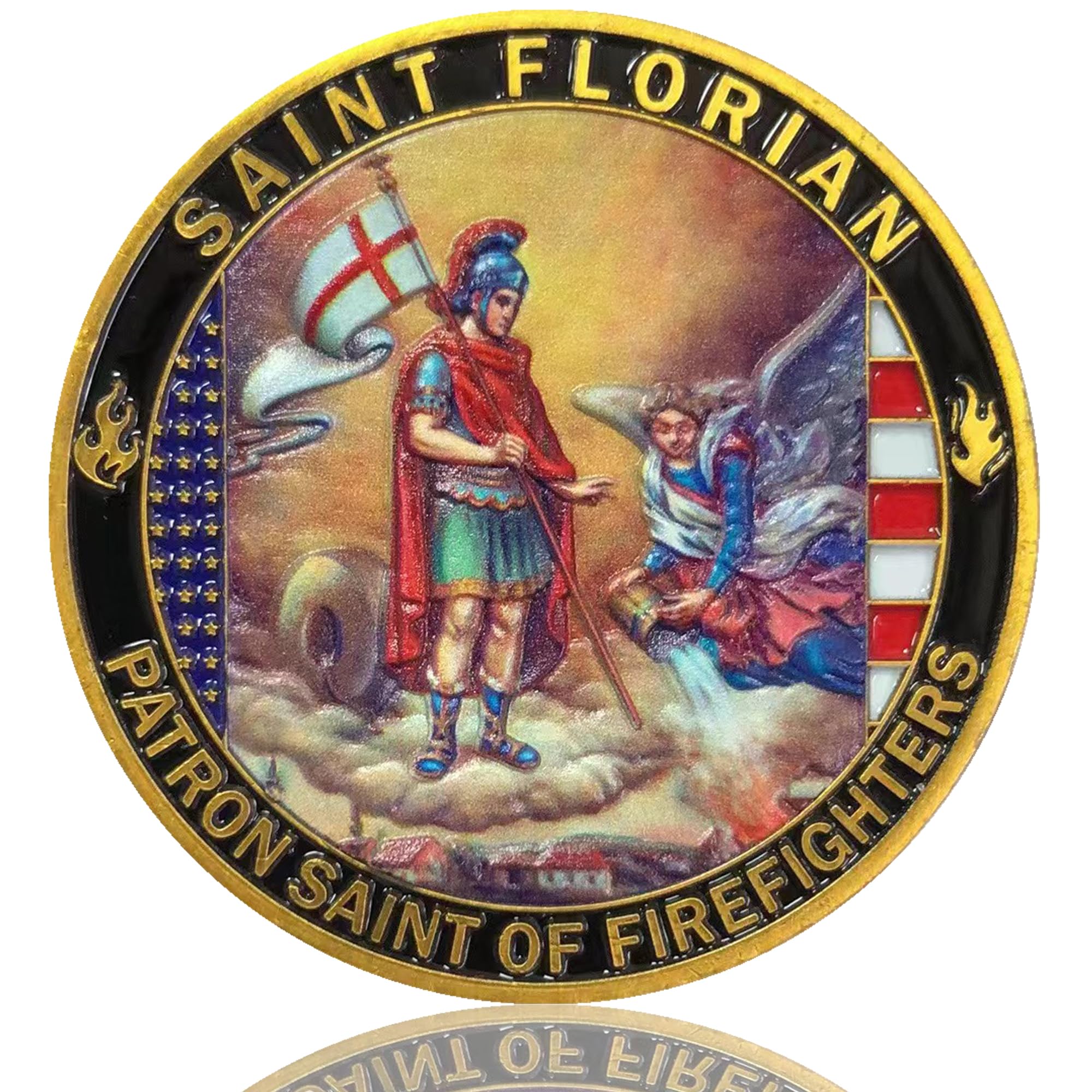 LZWIN Saint Florian Firefighter Challenge Coin - 1.77 Inch Zinc Alloy, Featuring Firefighter's Prayer, with Protective Case ﻿