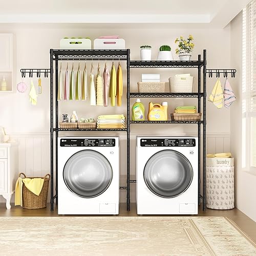 Miniatura 3 de Ulif Estante de secado de ropa de 65.3 pulgadas de ancho x 13.4 pulgadas de profundidad x 77.5 pulgadas de alto, 5 niveles sobre lavadora y
