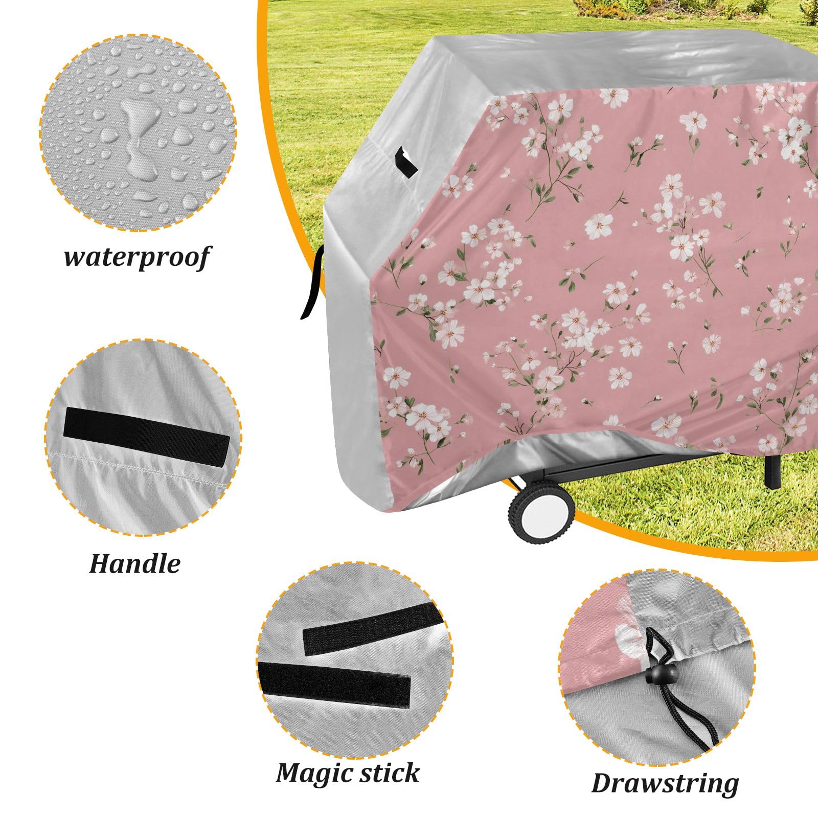 Copertura per barbecue impermeabile e resistente, motivo: floreale, colore: rosa
