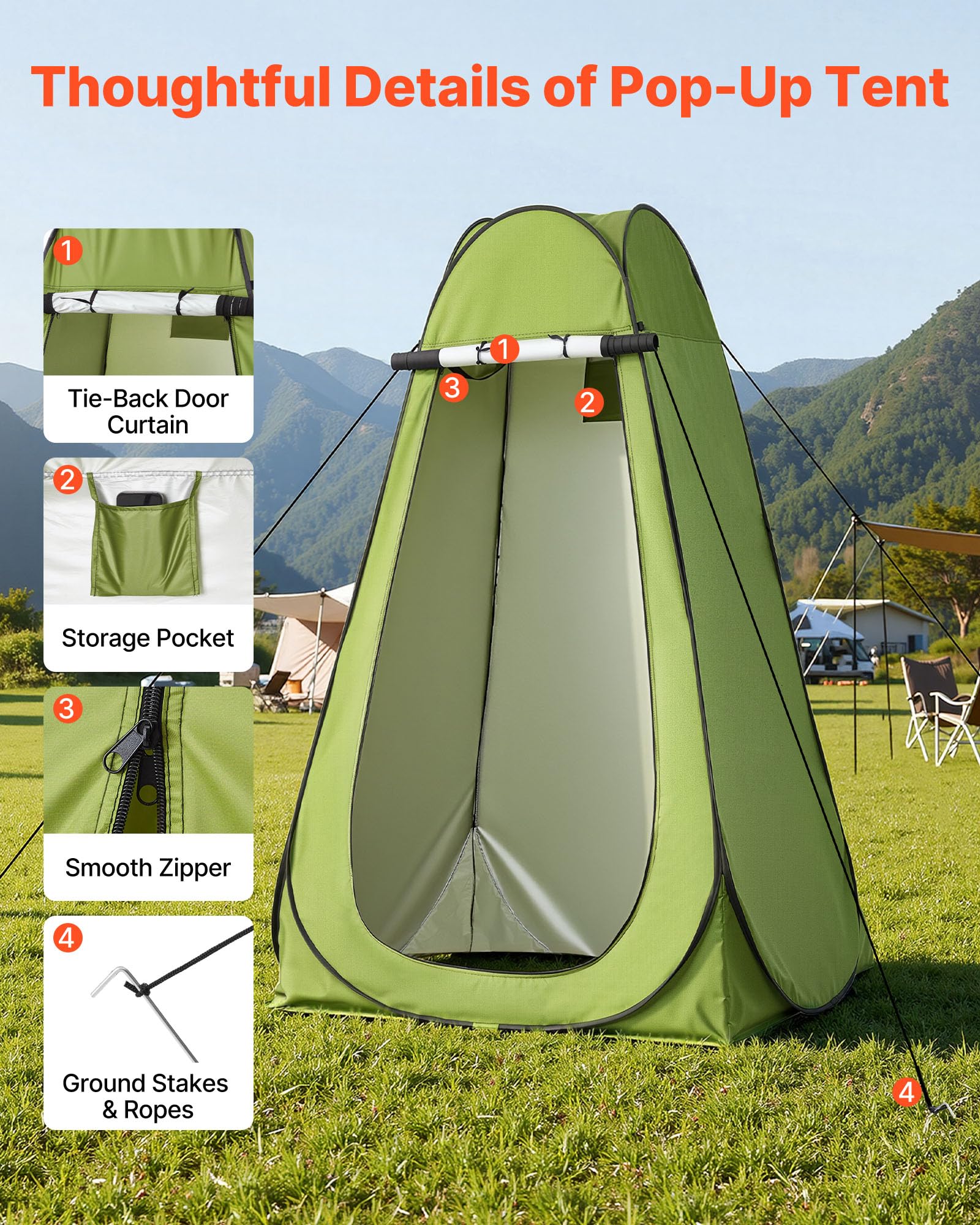 VEVOR Kit WC da Campeggio Pieghevole con Tenda, Toilette da Campeggio Portatile Pieghevole per Campeggio Viaggio Escursionismo Carico max. 150 kg, Borsa da Trasporto Sacchi per Spazzatura