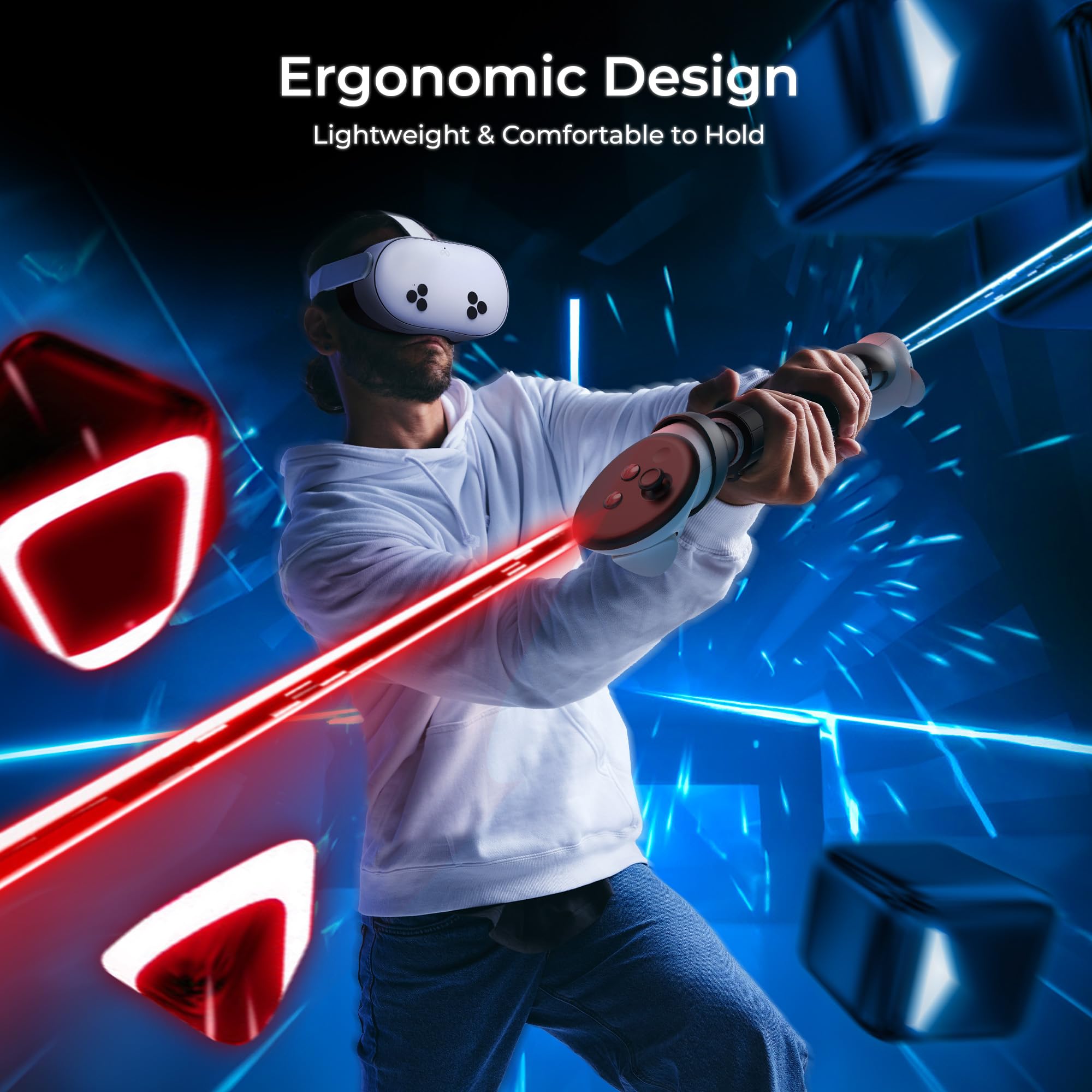 DEVASO Dual Handles Extension Grips für Meta Quest 3S/Quest 3 Zubehör, 3 in 1 Controller Griffe Erweiterung für Gorilla Tag Beat Saber, Griffe Verlängerungsgriffe für Oculus Quest 3/3S VR Spielen