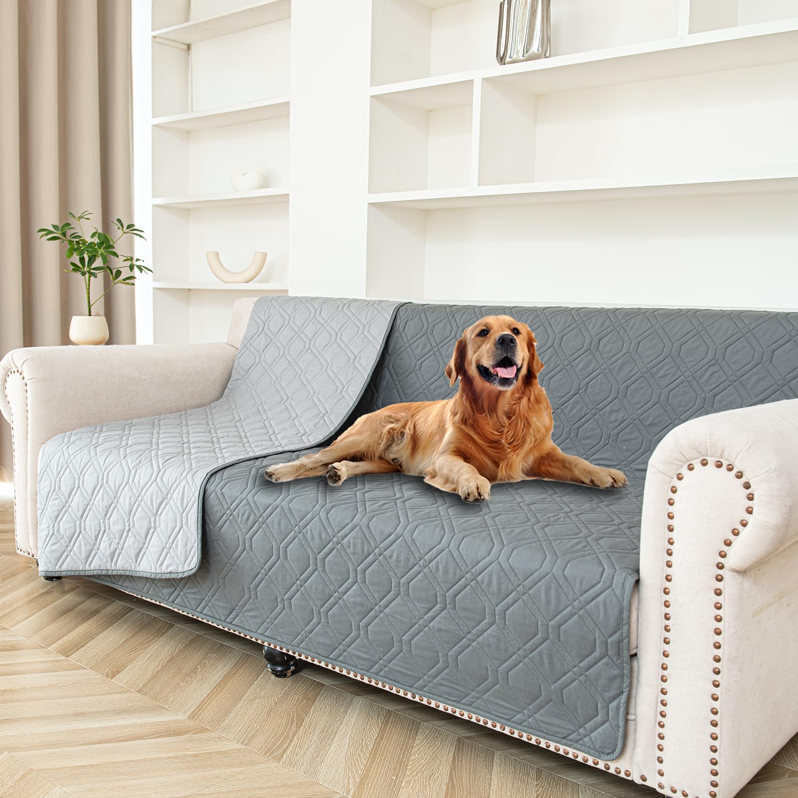 100% wasserdichte Hundedecke-Beidseitig verfügbar und weich Hundematte für großeund kleine Hunde,Schutz für Sofa & Bett& Auto - in der Waschmaschine waschbar (Grau, 137 * 208CM)