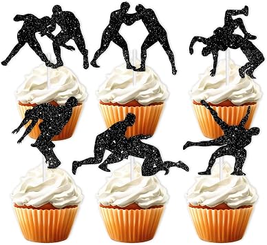 18pcs Glitter Dessert Cupcake Topper Wrestling Theme Decor Supplies Boy Man Wrestler Happy Birthday Party Decorations