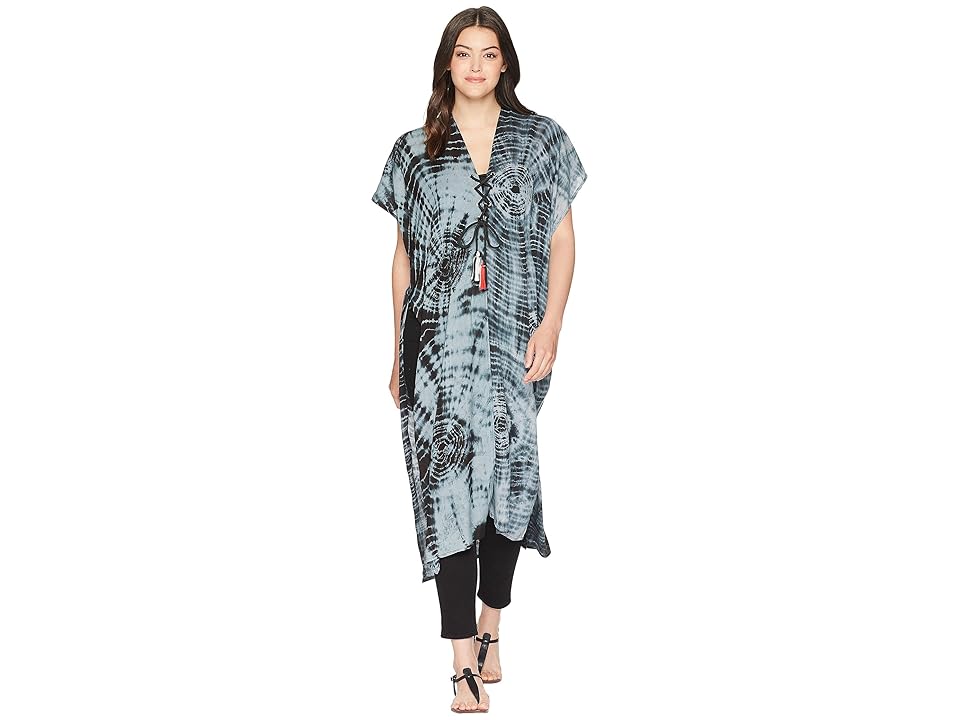

Steve Madden Showstopper Tie-Dye Lace-Up Duster (Black) Women's Clothing