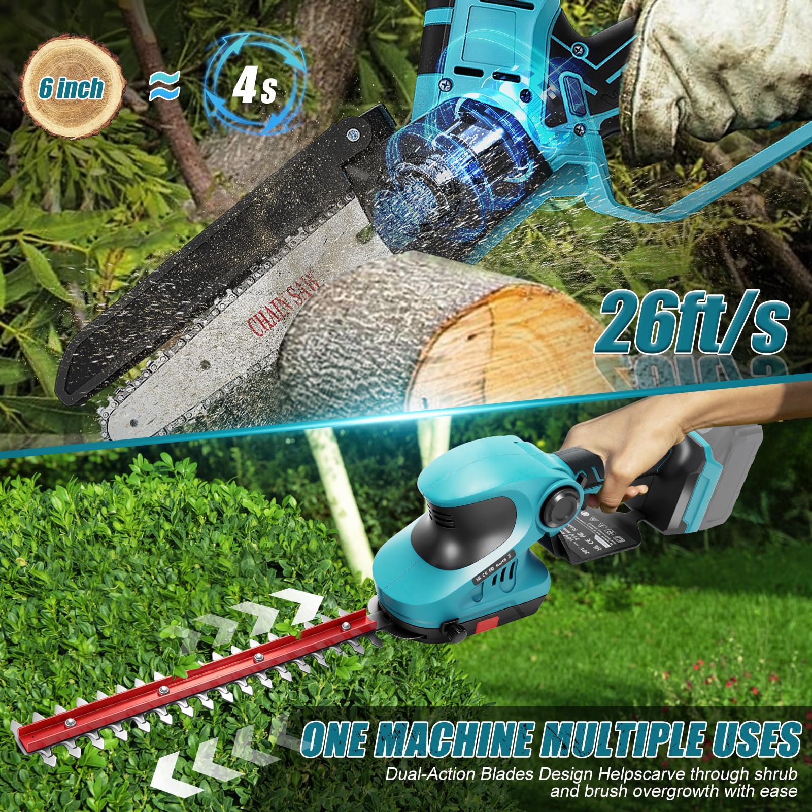 Akku Heckenschere & Kettensäge Kombi-Set für Makita 18V, Ohne Akku