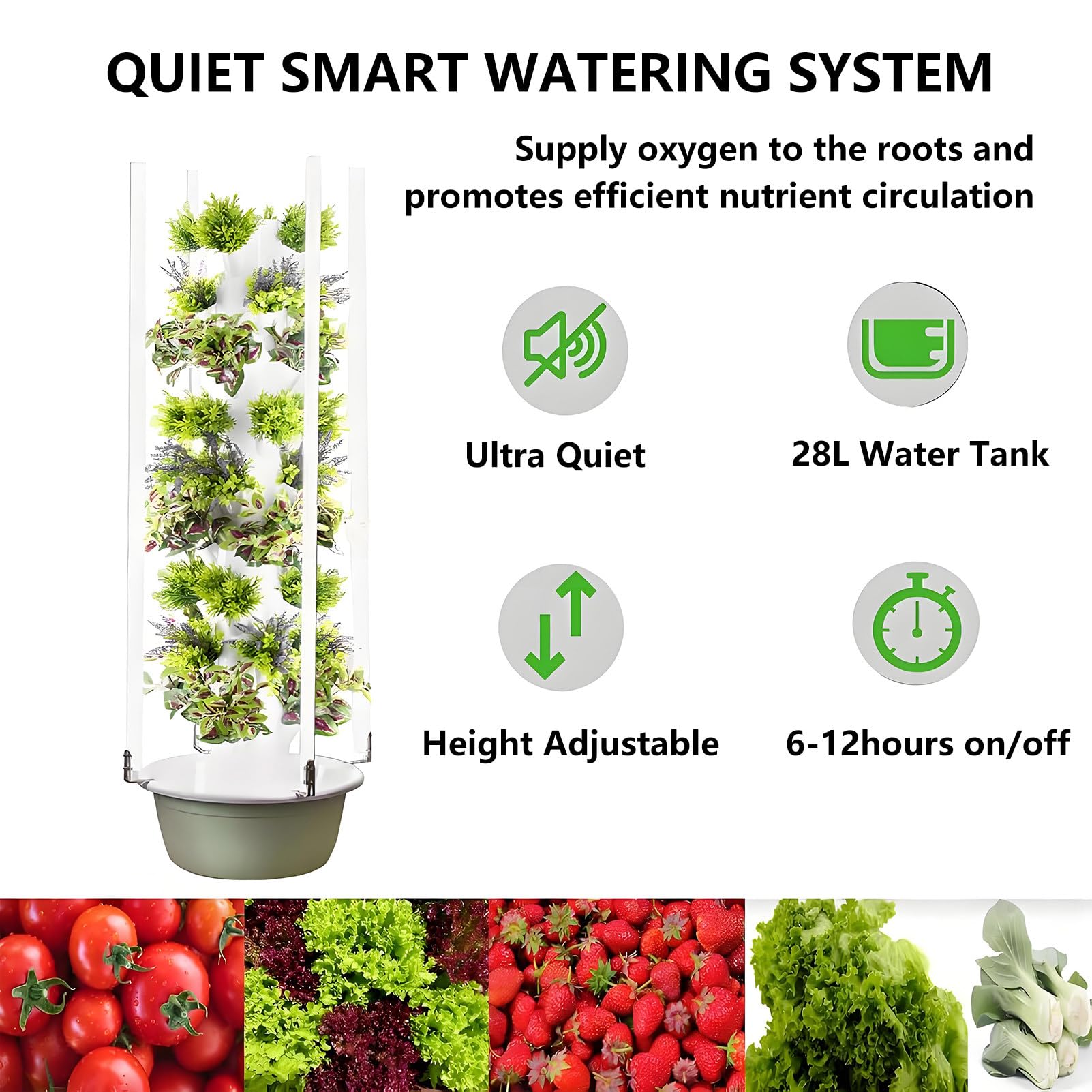 Torre Hidroponia Vertical con Led Kit de Cultivo Hidropónico en Torre con Bomba Hidratante y Tanque de Agua Móvil para Hierbas de Interior Frutas y Verduras Black-7Layer