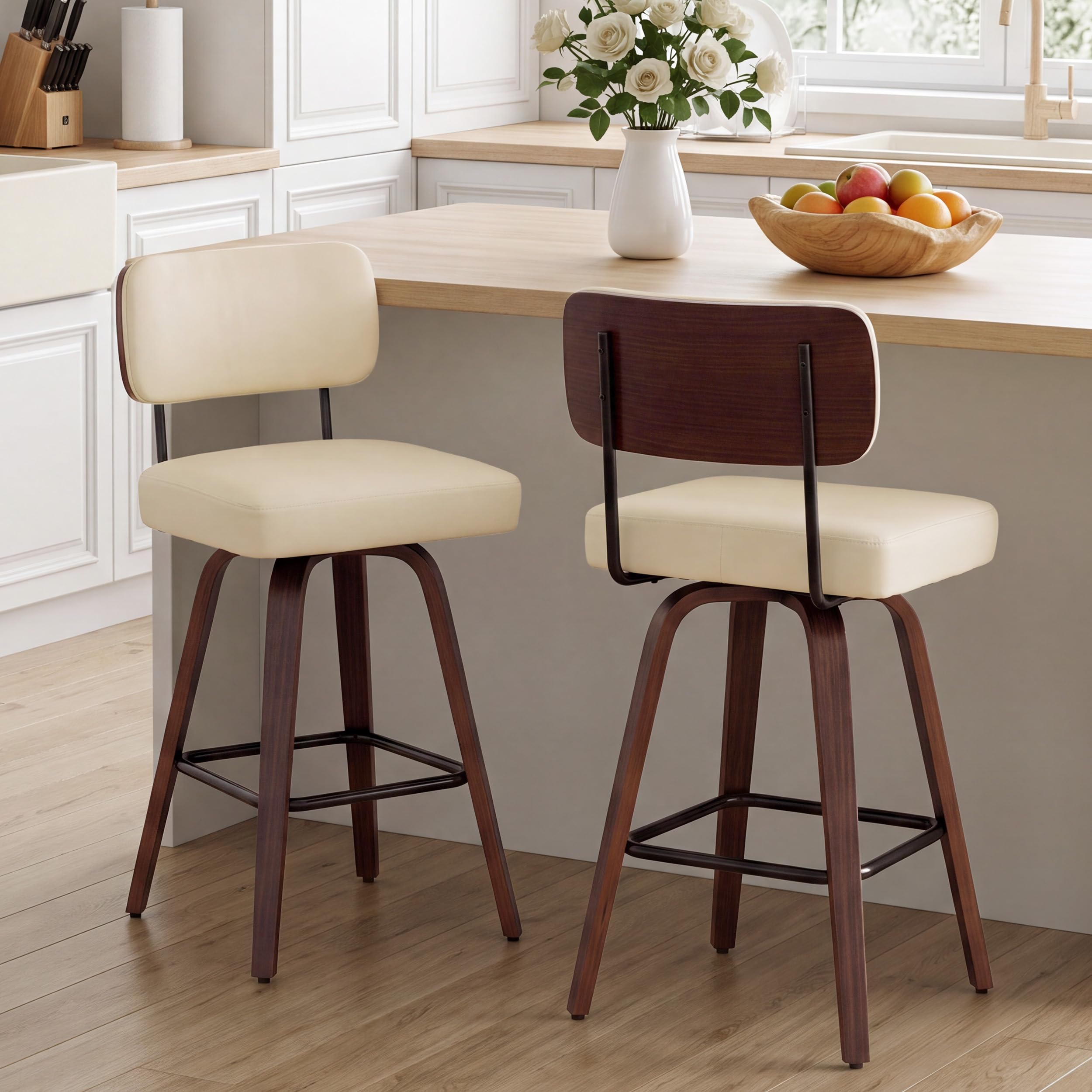 Modern Curved-Back Counter Stools - Set of 2