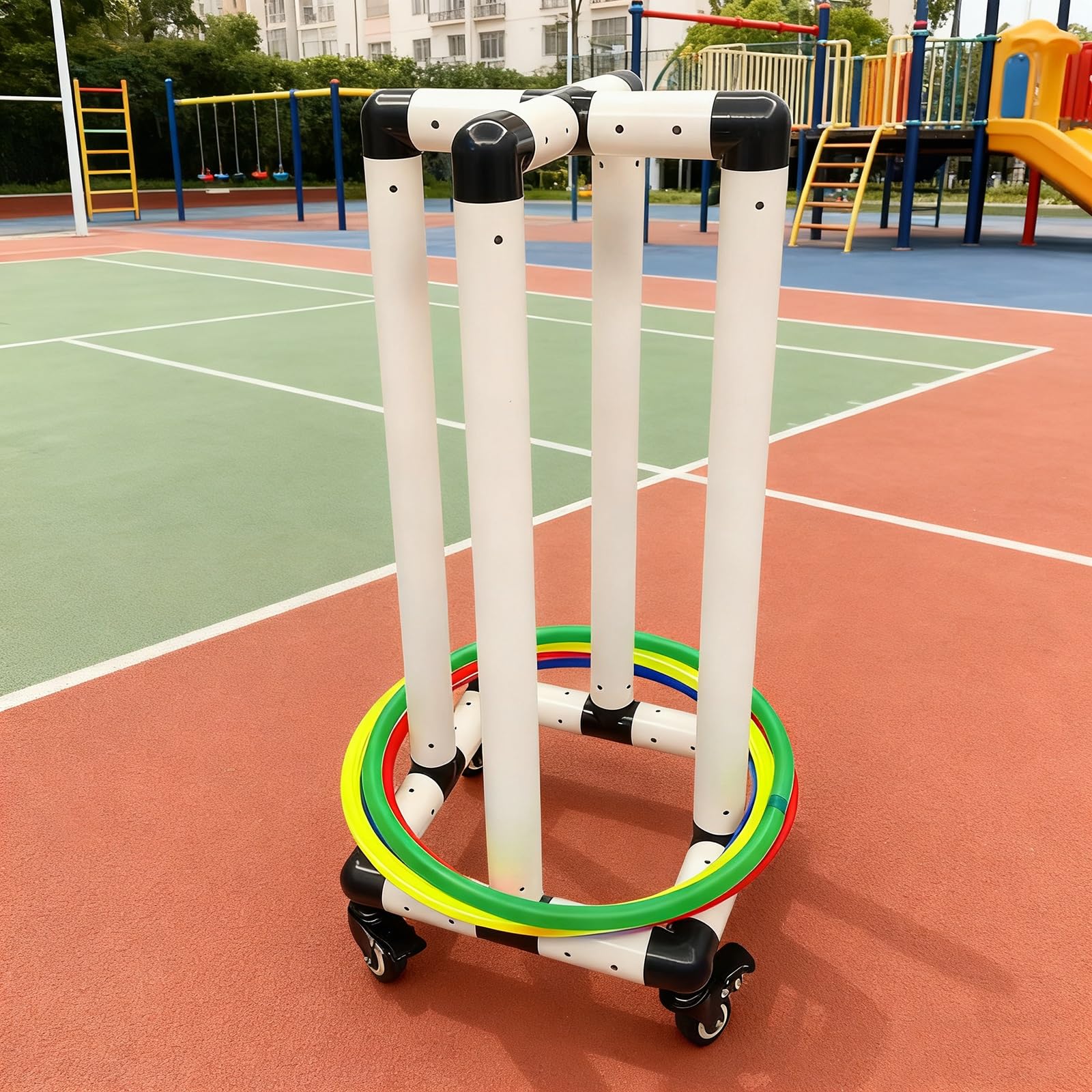 Supporto per Hula Hoop Carrello portaoggetti per hula hoop in PVC facile da montare con ruote, supporto/organizzatore mobile per hula hoop per studio yoga, palestra