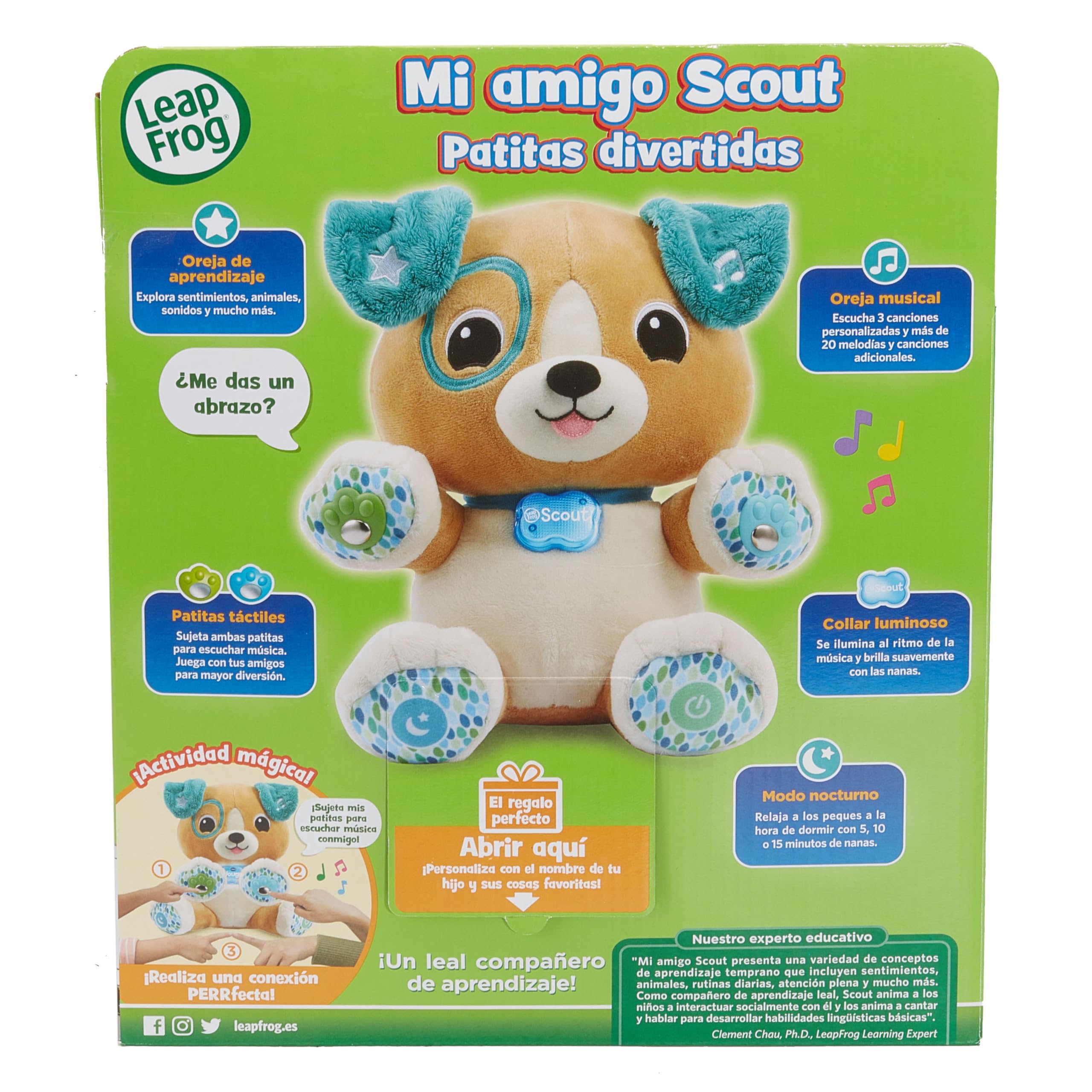 VTech Leapfrog Amigo Scout patitas Divertidas, Peluche sensorial para bebés, Perrito Interactivo, Personalizado con tu Nombre, Regalo niños +1 año, Versión ESP