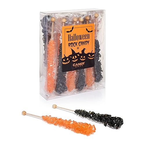 Miniatura 8 de Palitos de cristal de caramelo de roca de Halloween, 18 unidades, envueltos individuales, color negro y naranja