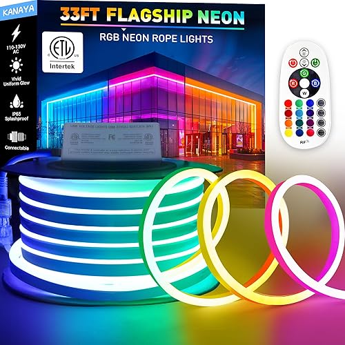 Vista 20 de KANAYA Luces de Cuerda LED RGB de Neón de 100 pies con Certificación ETL, 110-120V Impermeables que Cambian de Color, Tira de Iluminación con Rgb