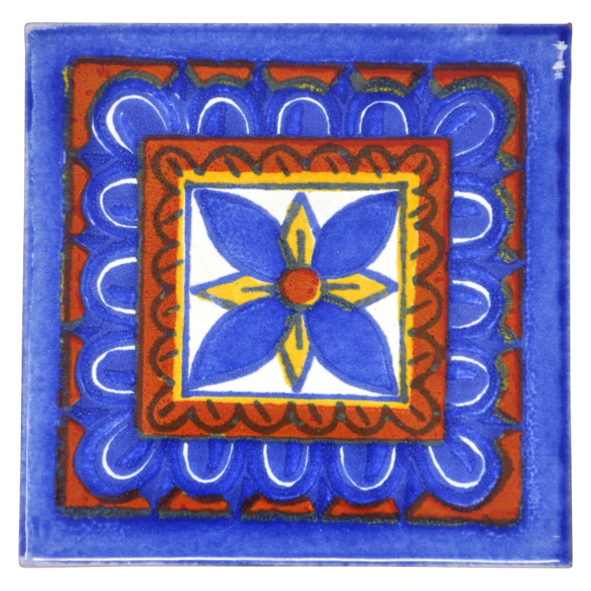 Handmade Mexican Talavera Tile - Authentic Style Salomon Ceramic Tiles for Crafts, Backsplashes and Home Improvement - Individual Tile