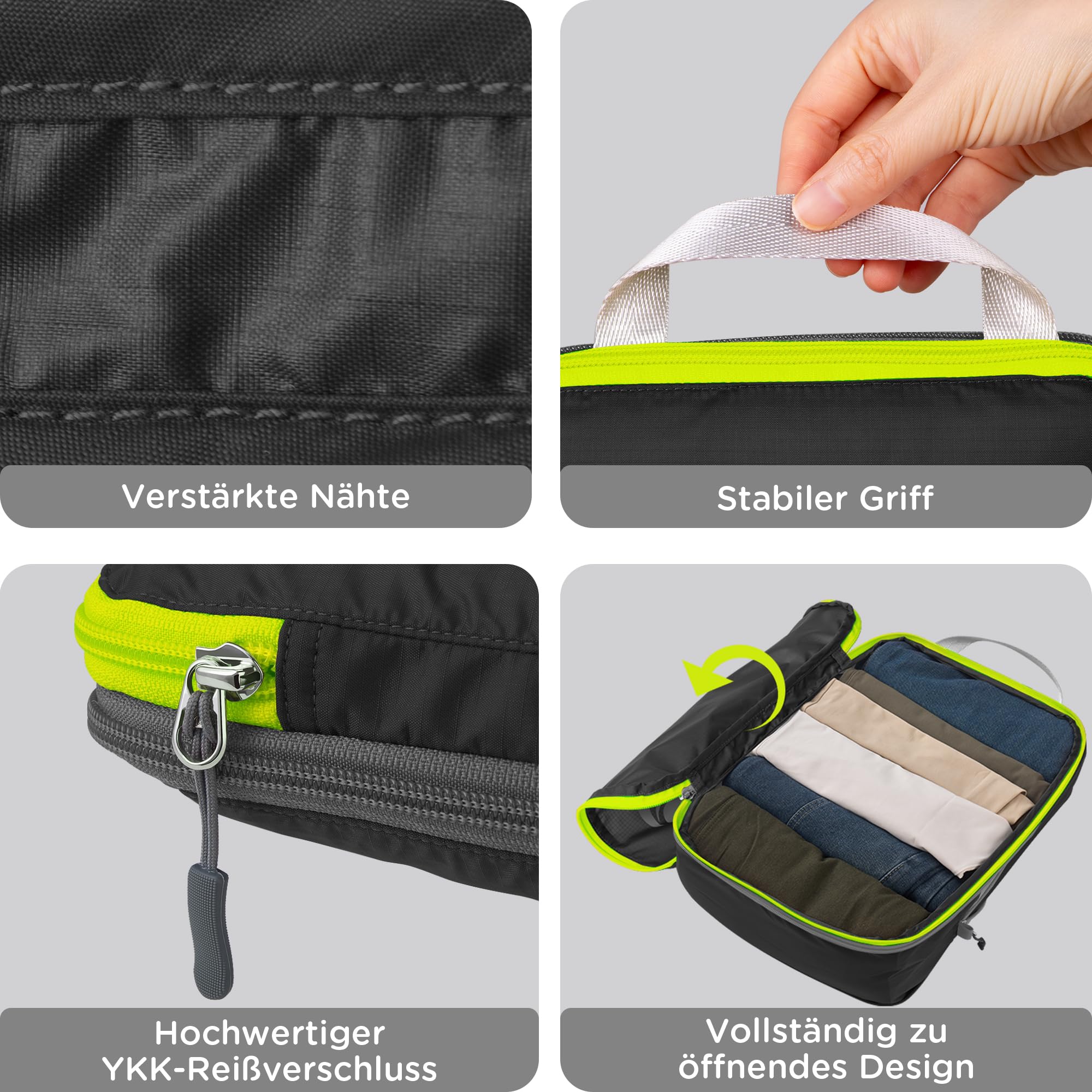 Cipway Kompression Koffer Organizer Set für Rucksack ，Ultraleichte Packtaschen Compression Packing Cubes Packwürfel Kofferorganizer Packtaschen Kleidertaschen für Reiseorganizer(schwarz, 8 Stück)