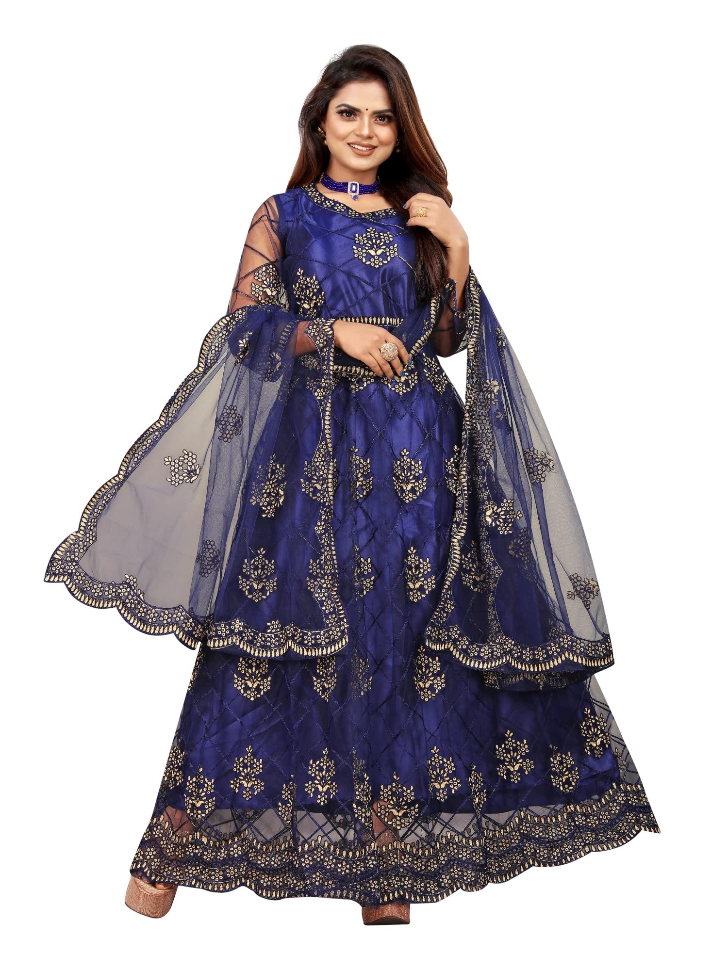 JULEEWomen's Net Embroidered Semi-Stitched Gown Manav-Apnisha