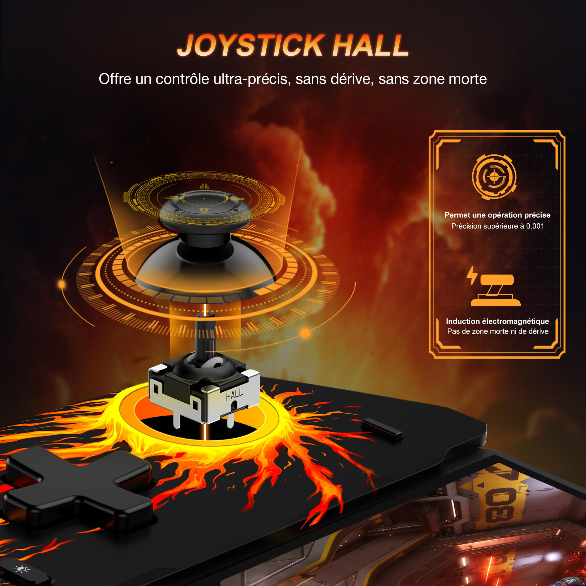 HASACOOL Manette Switch, Switch Manette pour Switch/OLED Mode Portable avec Bâtons à Effet Hall/Turbo/Support de Table/Gyroscope à 6 Axes, Grande Poignée Manette de Switch(Feu)