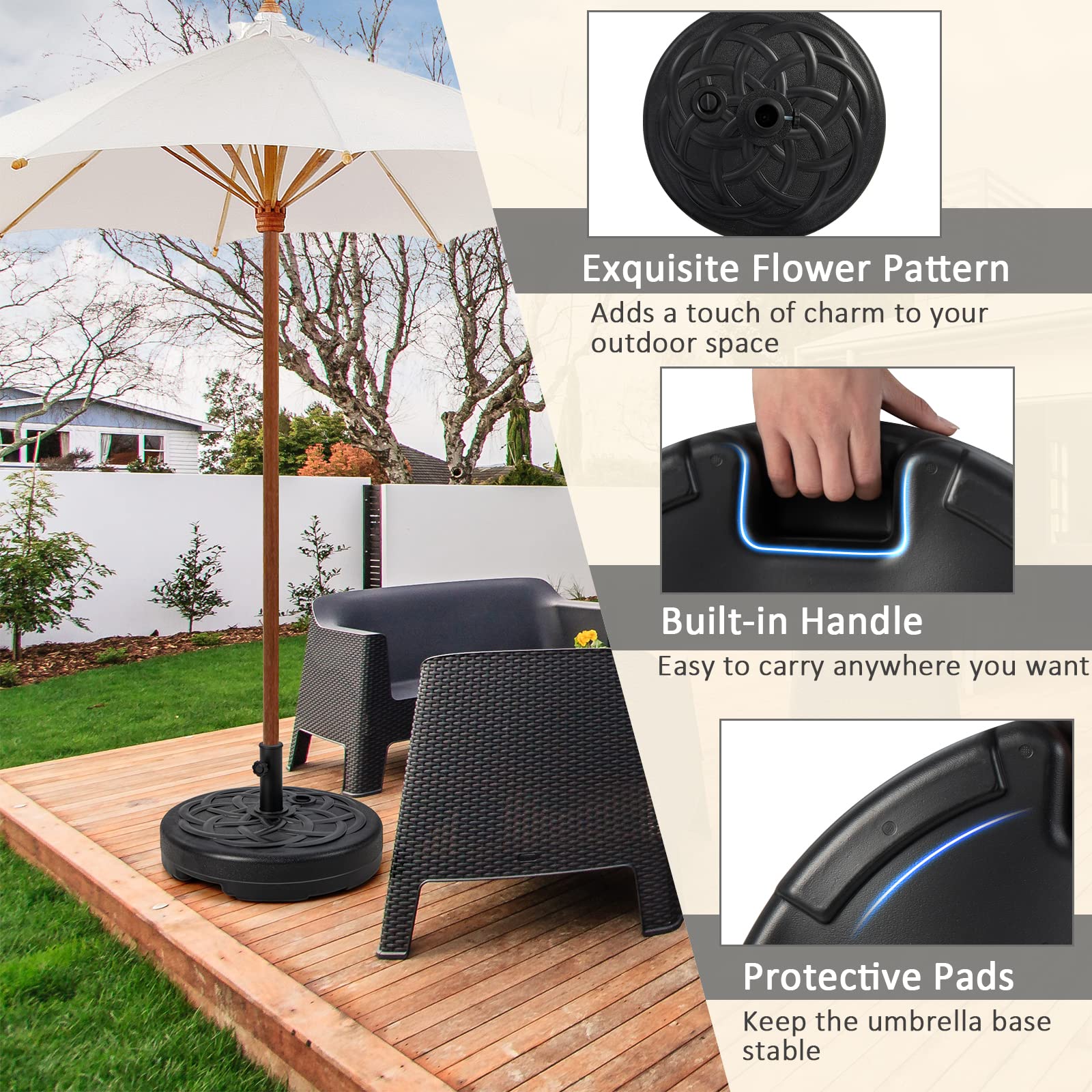 Wytrzymały stojak na parasol, 30 kg/34 kg/40 kg/46 kg, wypełniany wodą/piaskiem, zintegrowany uchwyt, pasuje do parasoli rynkowych 38 mm/48 mm, idealny do użytku na zewnątrz w ogrodzie