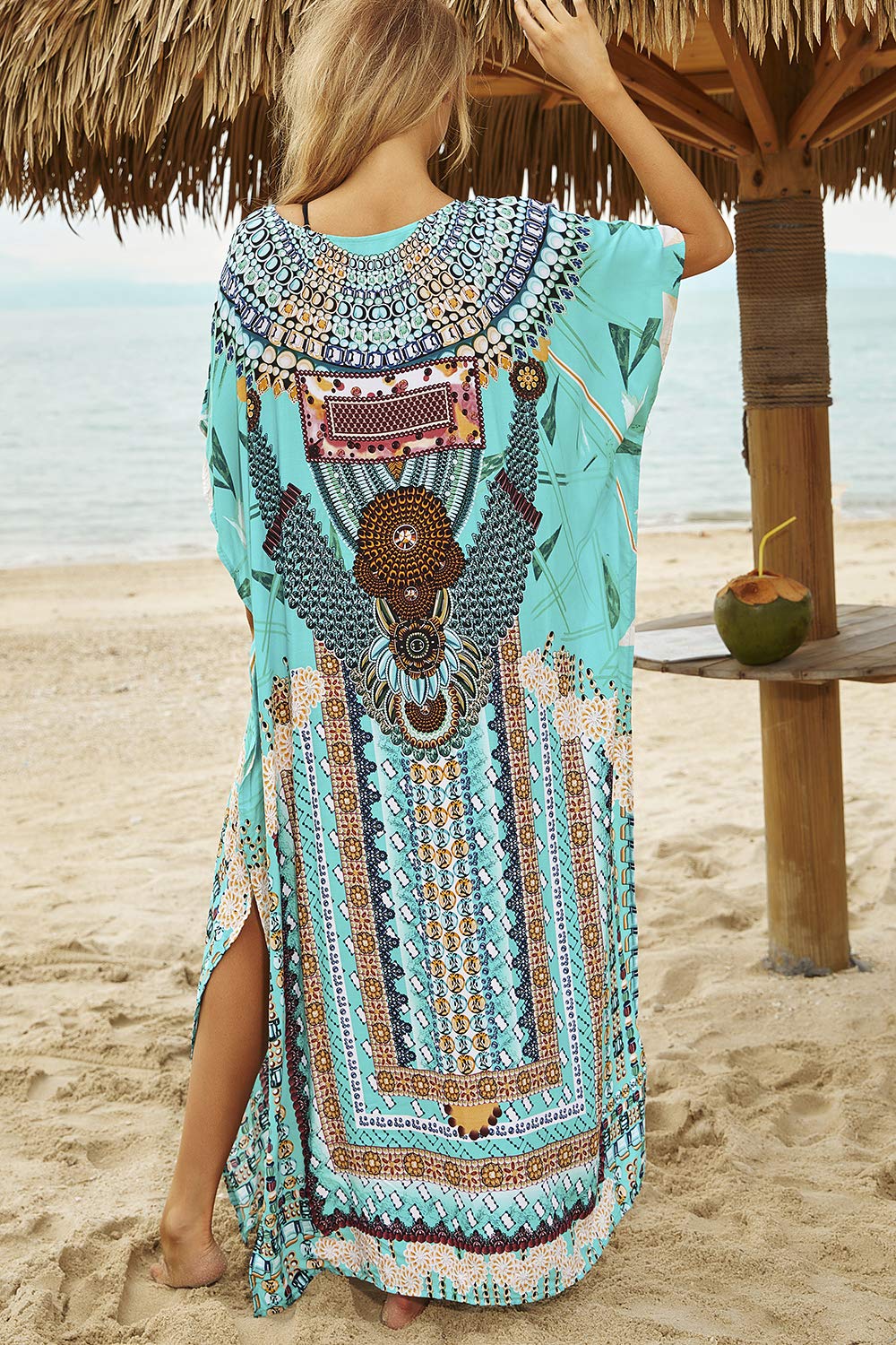 Abito da Spiaggia Maxi Donna Copricostume da Bagno Kaftano Lungo Vestito Kimono Mare Spiaggia