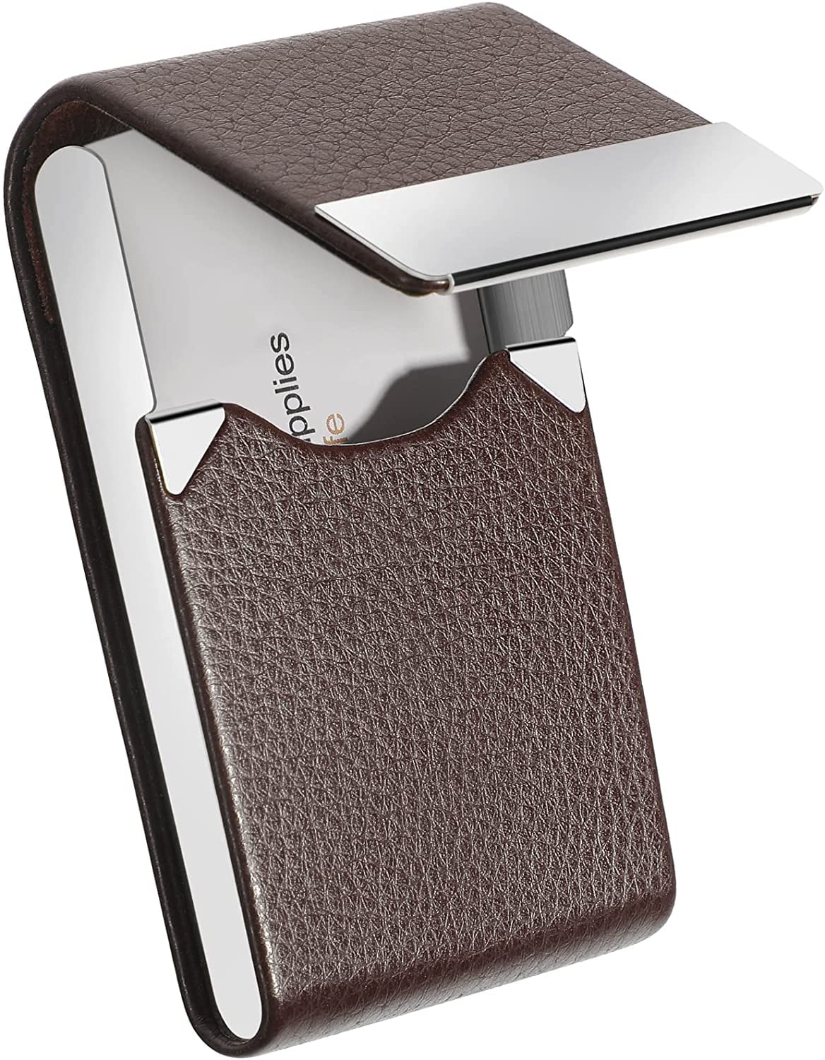 MATHARAGOMATHARAGO Business Card Holder, PU Leather Business Card Case Pocket Card Holders for Men or Women, Metal Slim Name Card Holder RFID Blocking Business Card Carrier with Magnetic Closure(Coffee)