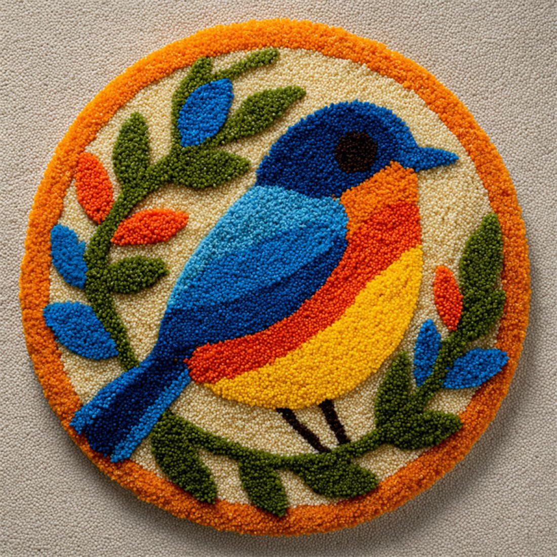 Rqwybcaxn H Diy Latc Hook Rug Kit For Adults Animal Embroidery Kit Colorful Bird 50X50cm Round Tapestry Wit Crochet Ook Living Room Craft Gift