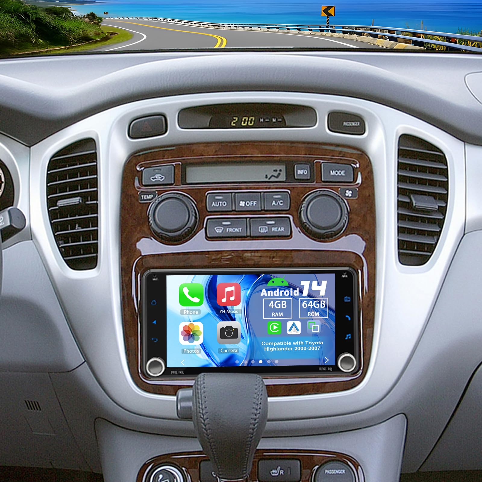 Photo 1 of Slakerbe Android 14 Double Din Car Stereo Upgrade Radio for Toyota Highlander 2000-2007, 4G+64G 7" Touchscreen Carplay Android Auto GPS WiFi Bluetooth RDS DSP SWC Mirrorlink Mic Backup Camera