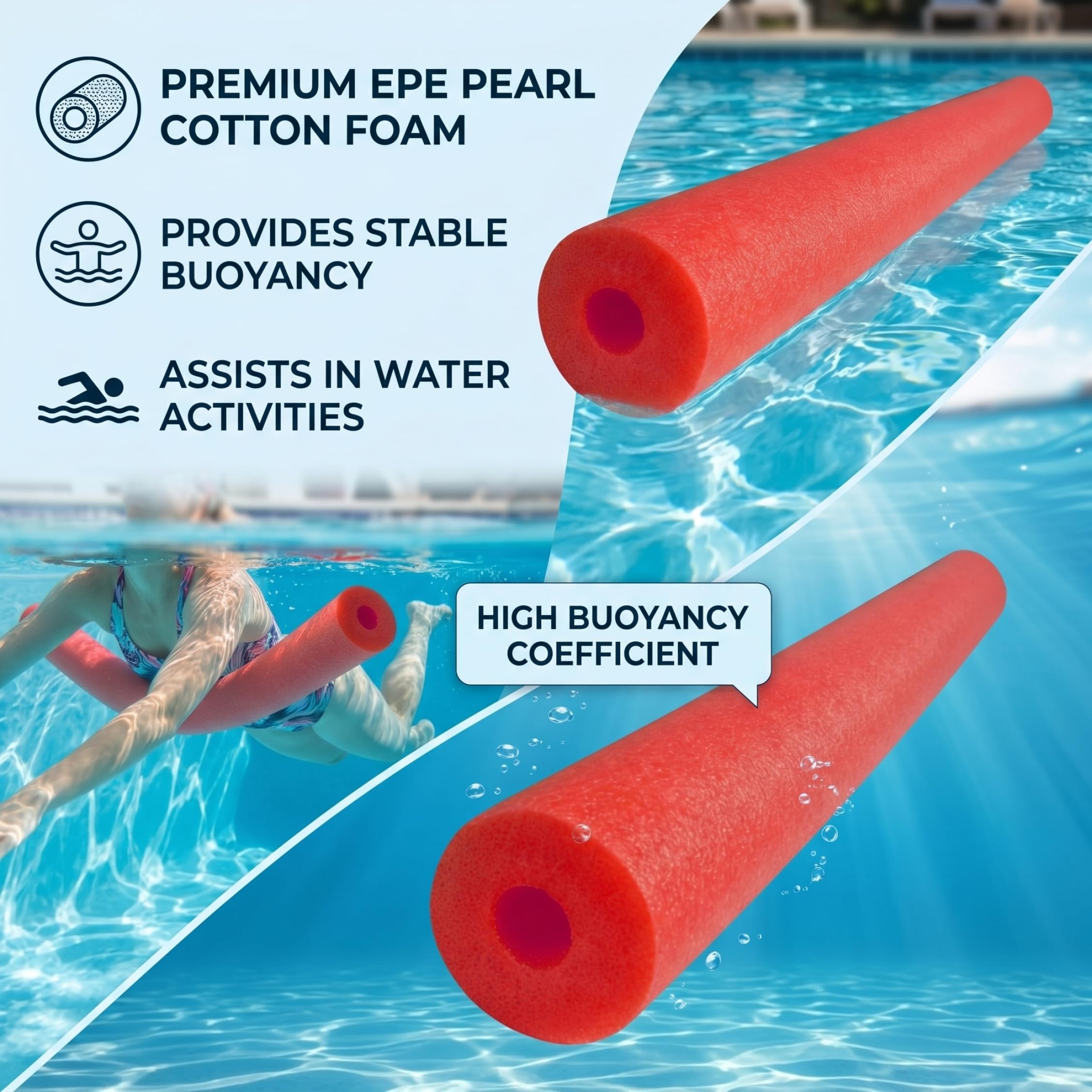 Nouilles de Piscine en Mousse Jumbo 2 pièces, Aide au Flotteur de Natation pour Enfants-idéal pour l'artisanat Bricolage et l'entraînement sensoriel, Rouge P