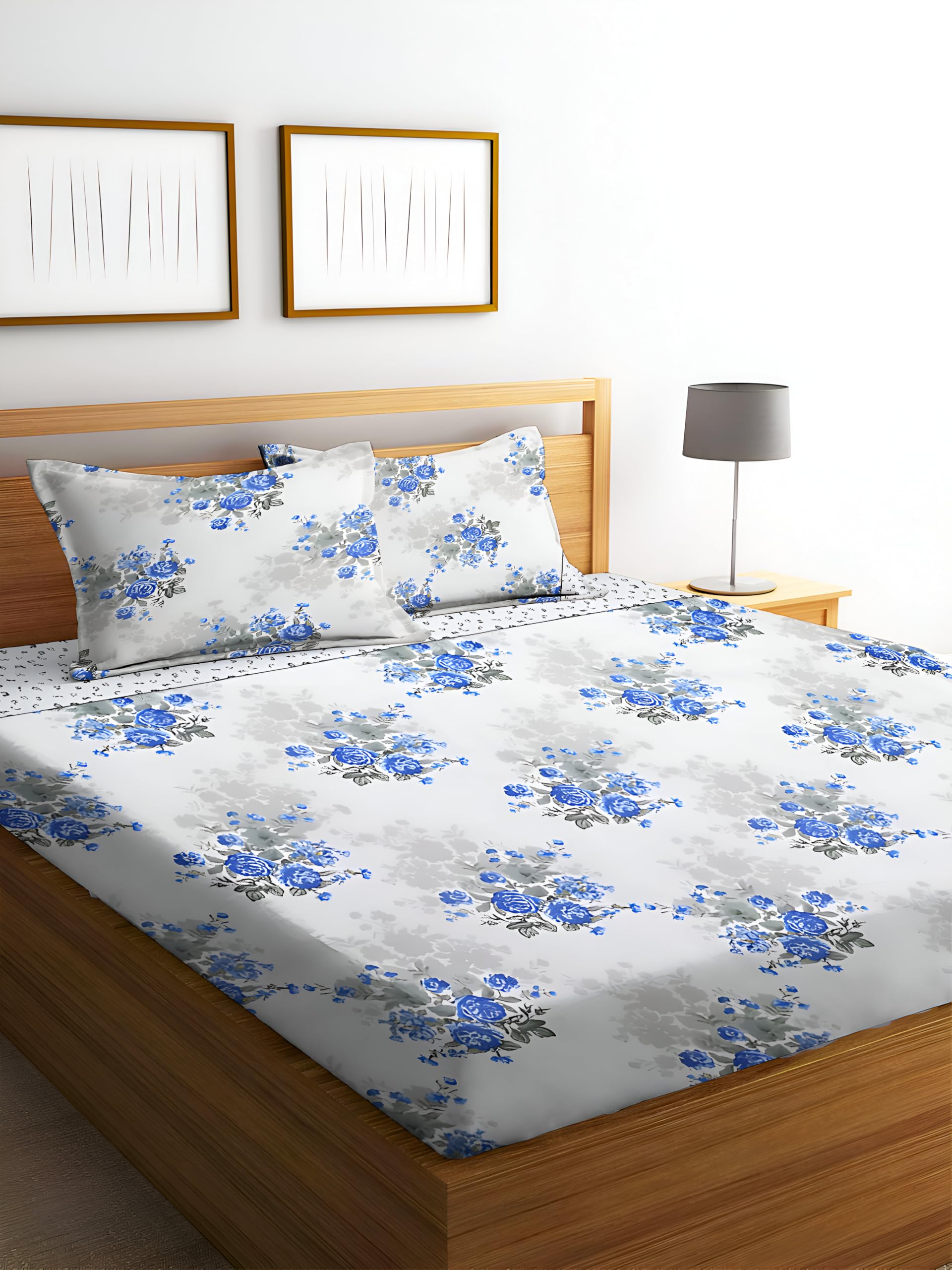 STARNSTYLE Polycotton 220 TC Floral Printed King Size Double Bedsheet with 2 Pillow Covers, (90 x 90 Inches, Ristes