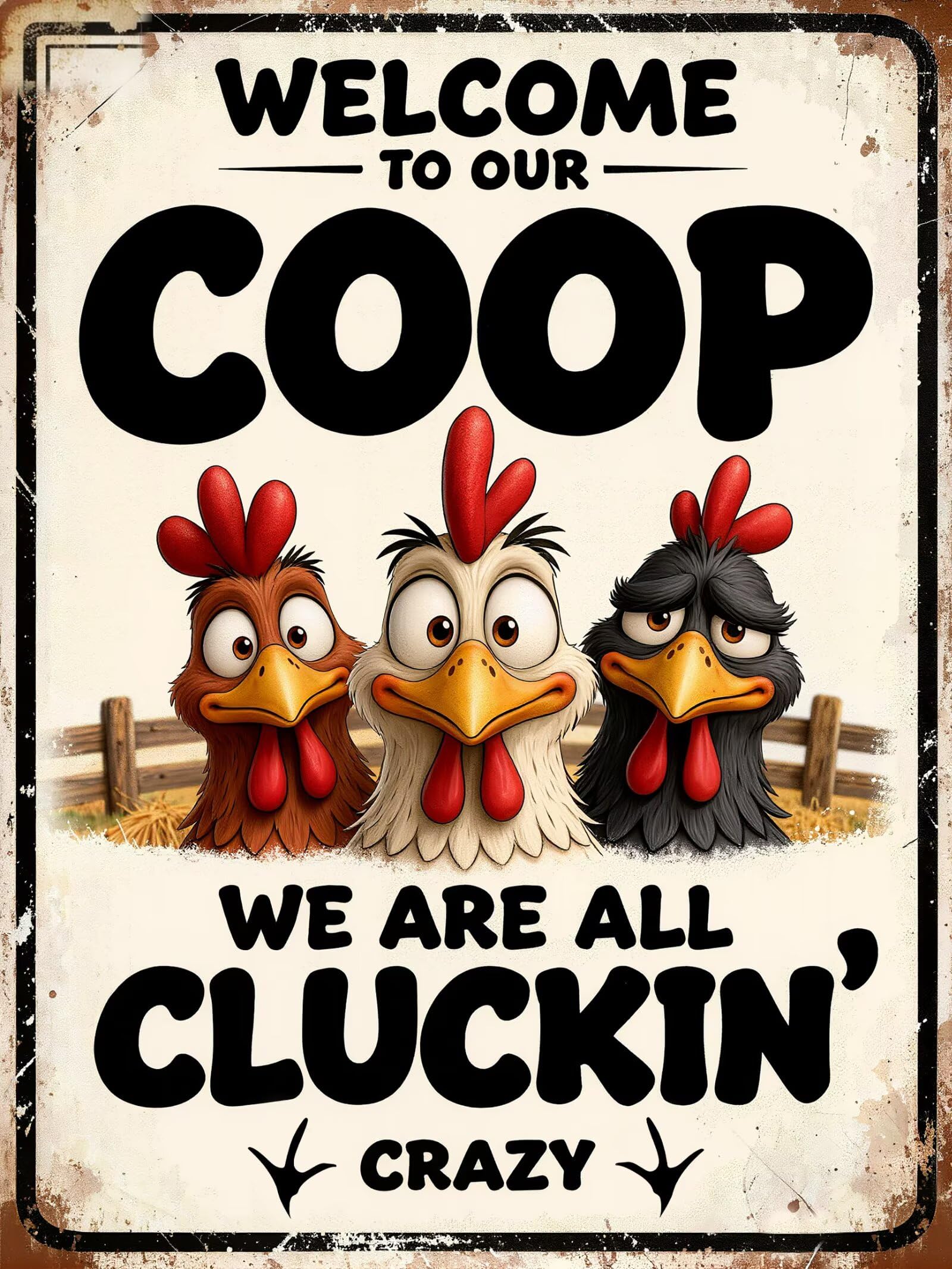 Women's Welcome To Our Coop Vintage Chicken Metal Tin Sign Farmhouse Coop Wall Decor 60X80cm Plaque