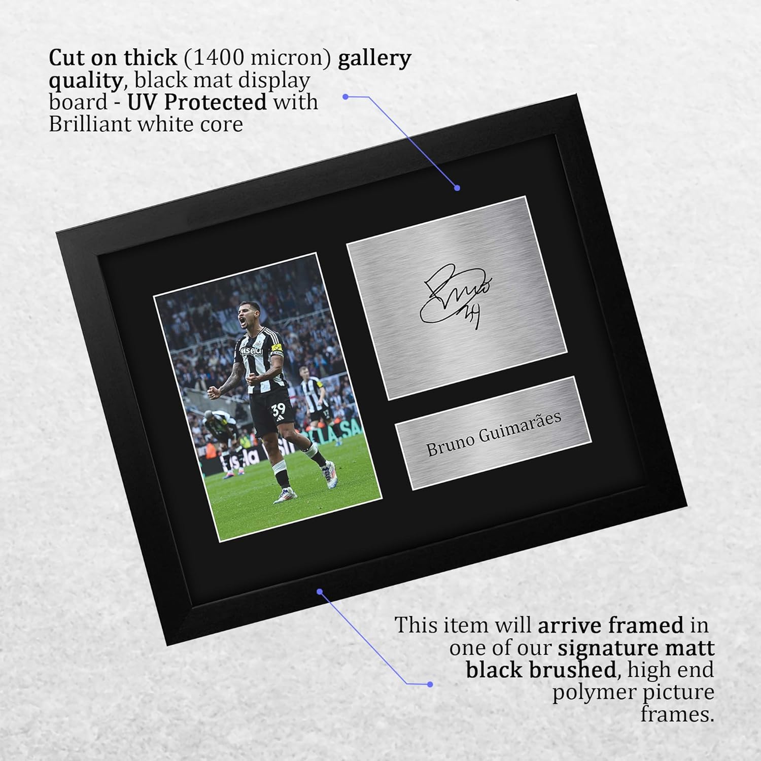 HWC Trading Bruno Guimaraes Magpies Framed Gifts Printed Signed Autograph Picture for Football Fans and Supporters - US Letter Size